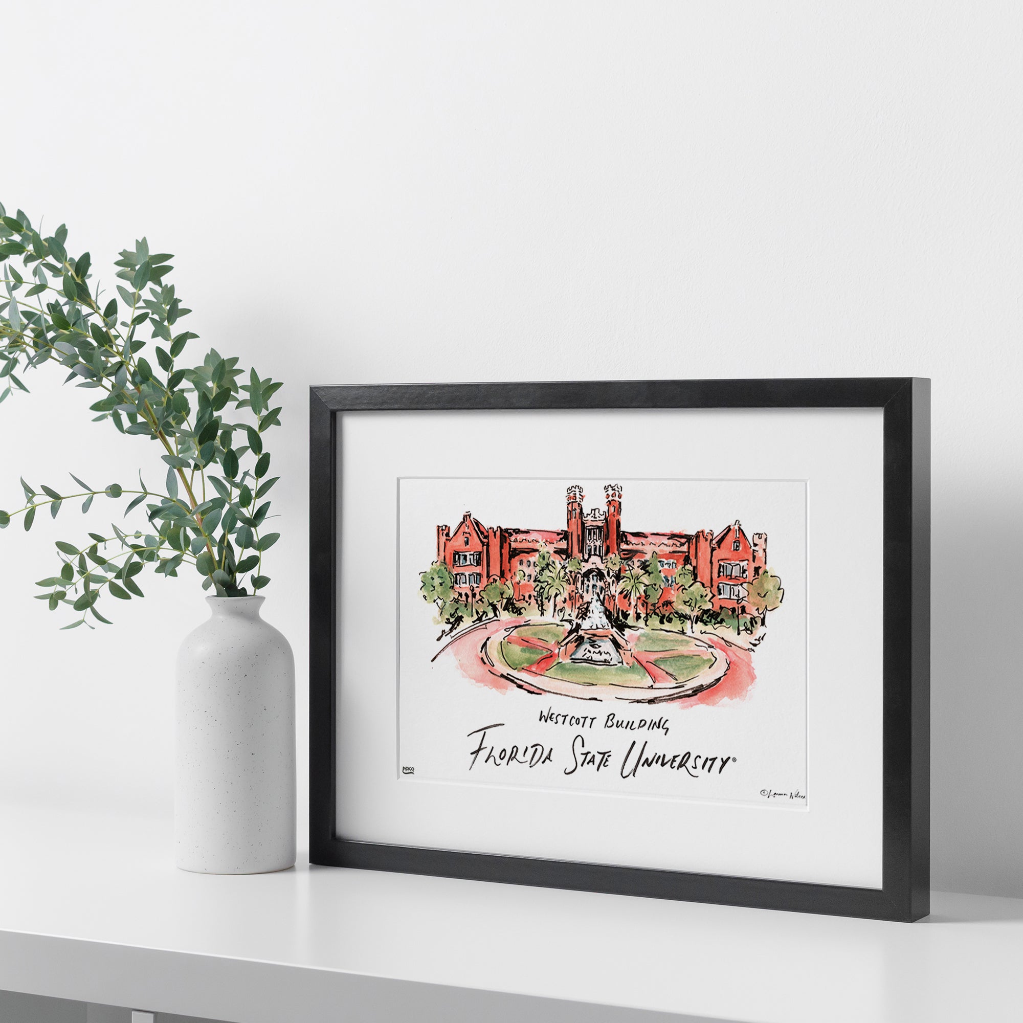 Florida State Westcott Building, Framed Watercolor Wall Art 16" x 20" by Laura Wilcox