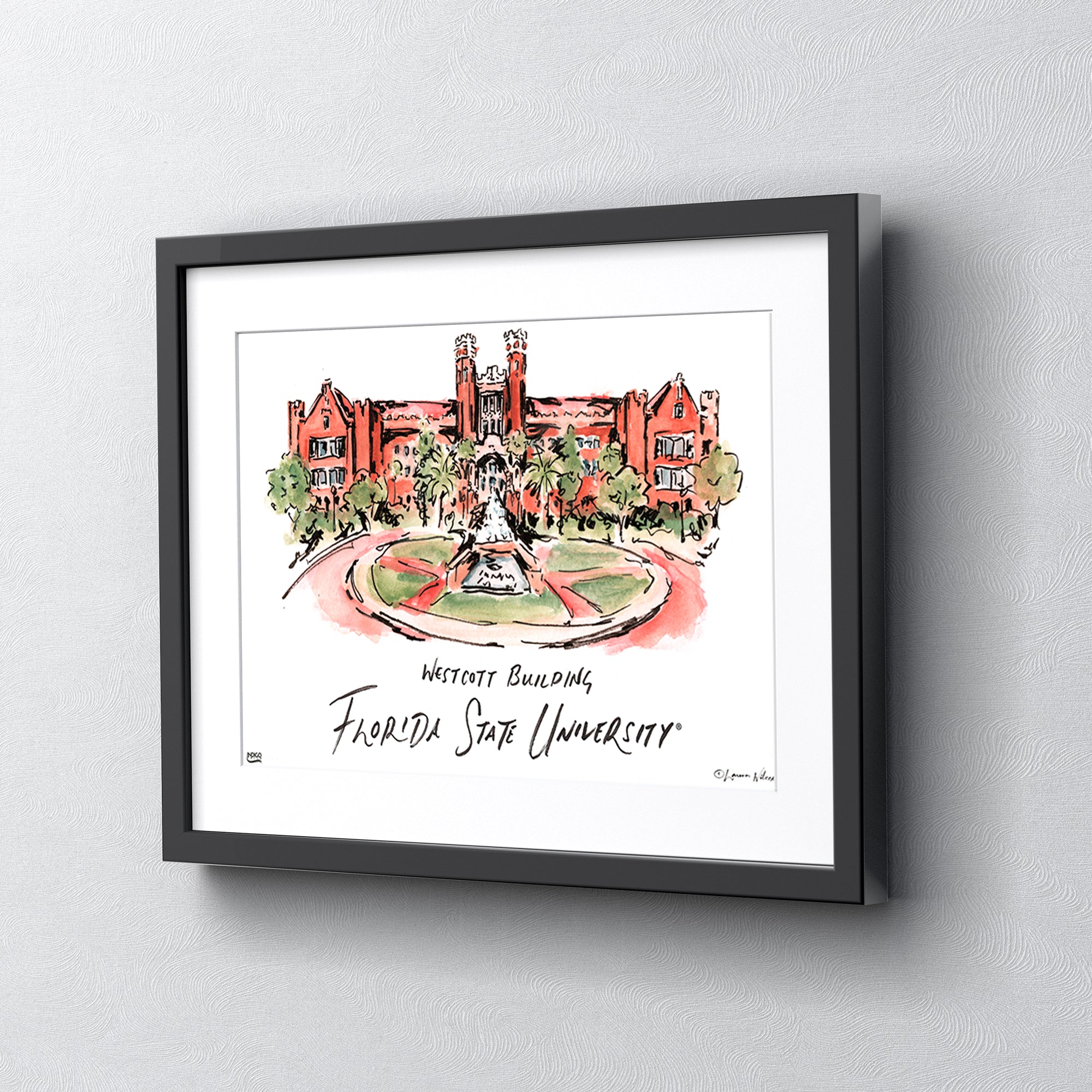 Florida State Westcott Building, Framed Watercolor Wall Art 16" x 20" by Laura Wilcox