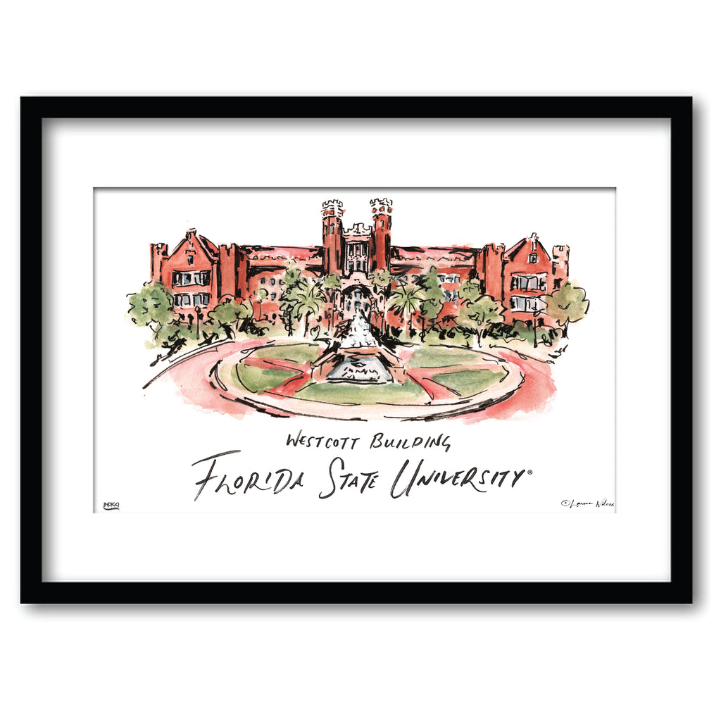 Florida State Westcott Building, Framed Watercolor Wall Art 16" x 20" by Laura Wilcox