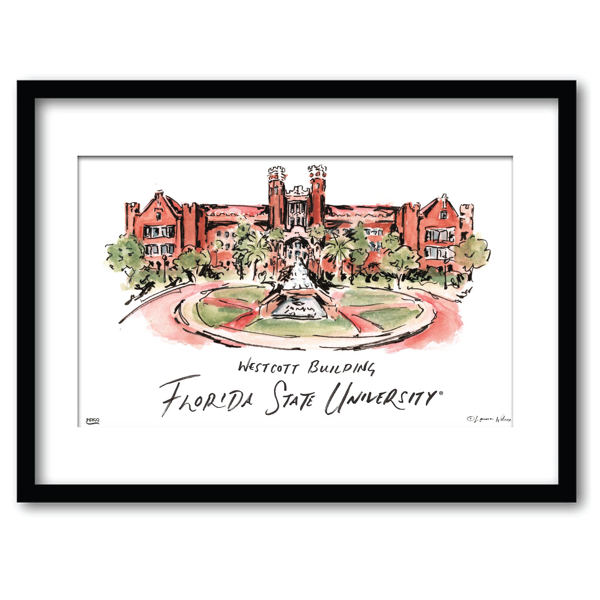 Florida State Westcott Building, Framed Watercolor Wall Art 11" x 14" by Laura Wilcox