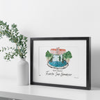 Florida State Legacy Fountain, Framed Watercolor Wall Art 16" x 20" by Laura Wilcox