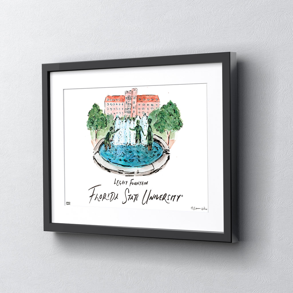 Florida State Legacy Fountain, Framed Watercolor Wall Art 16" x 20" by Laura Wilcox