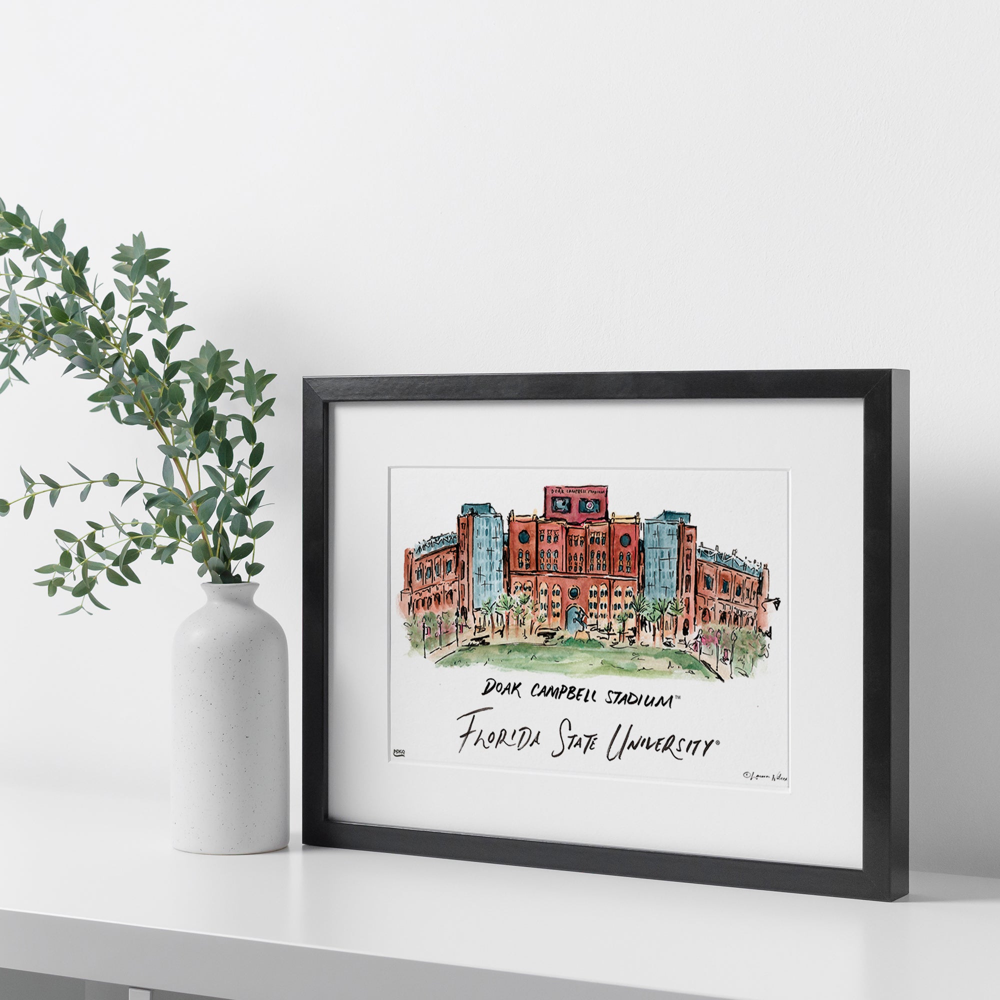 Florida State Doak Campbell Stadium, Framed Watercolor Wall Art 11" x 14" by Laura Wilcox