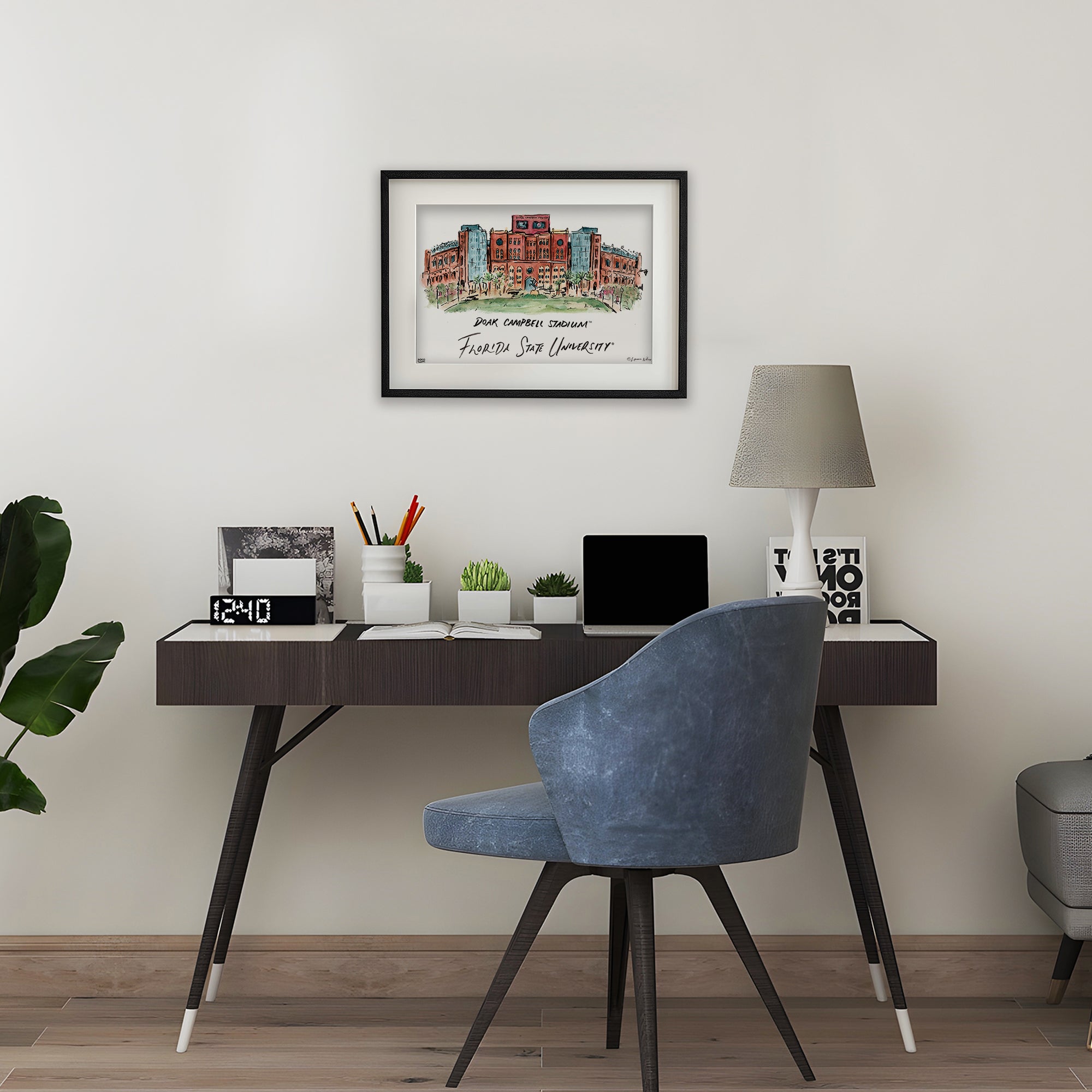 Florida State Doak Campbell Stadium, Framed Watercolor Wall Art 11" x 14" by Laura Wilcox