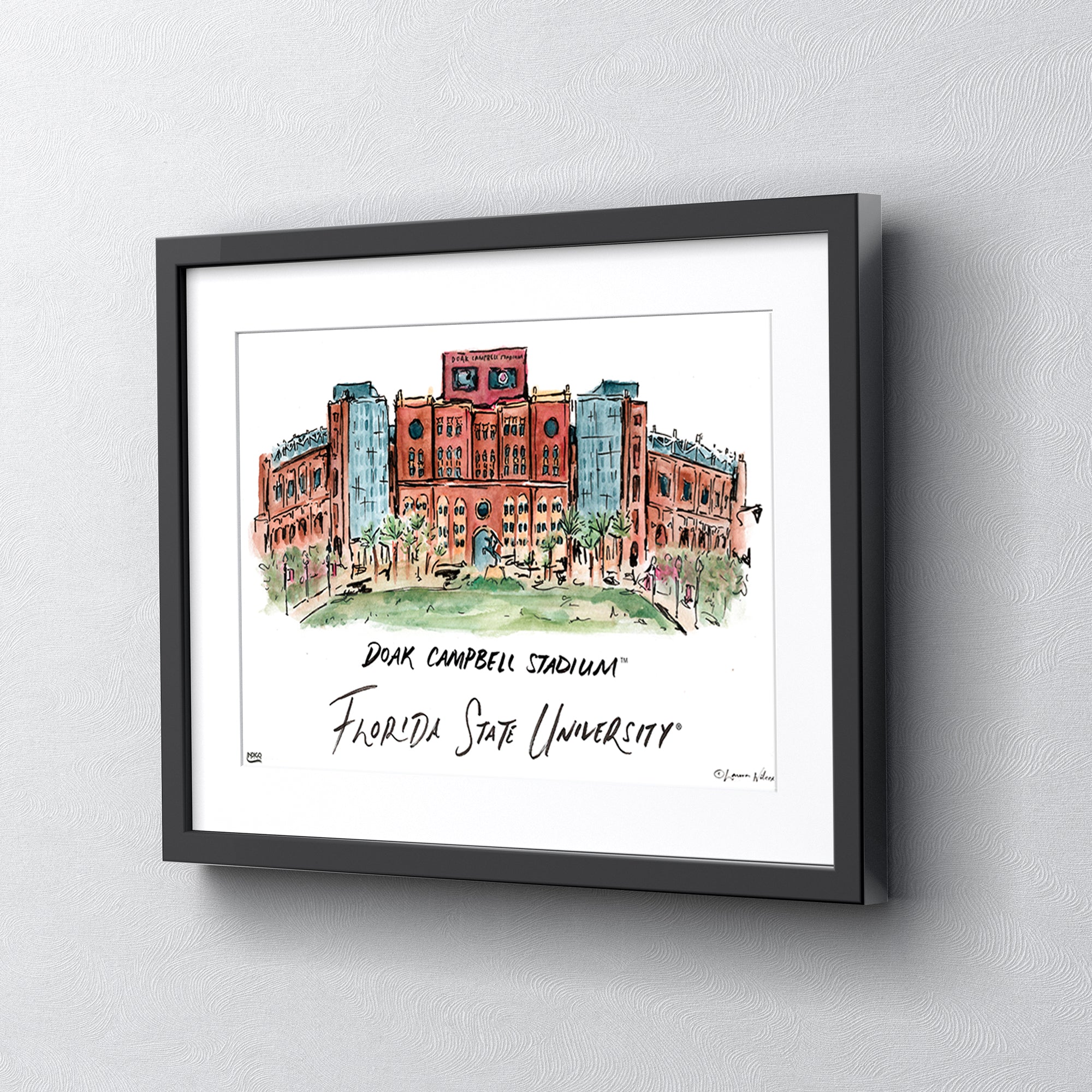 Florida State Doak Campbell Stadium, Framed Watercolor Wall Art 16" x 20" by Laura Wilcox