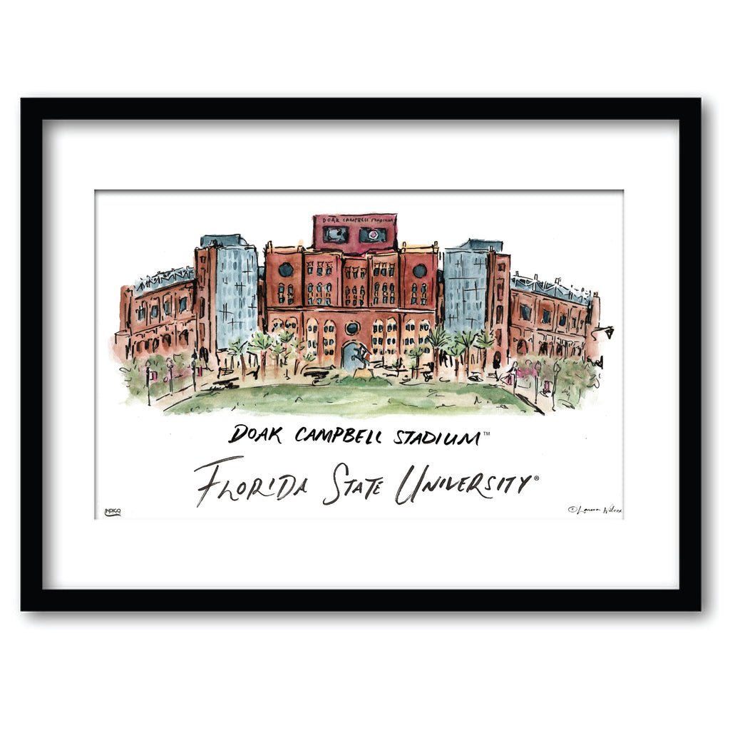 Florida State Doak Campbell Stadium, Framed Watercolor Wall Art 11" x 14" by Laura Wilcox