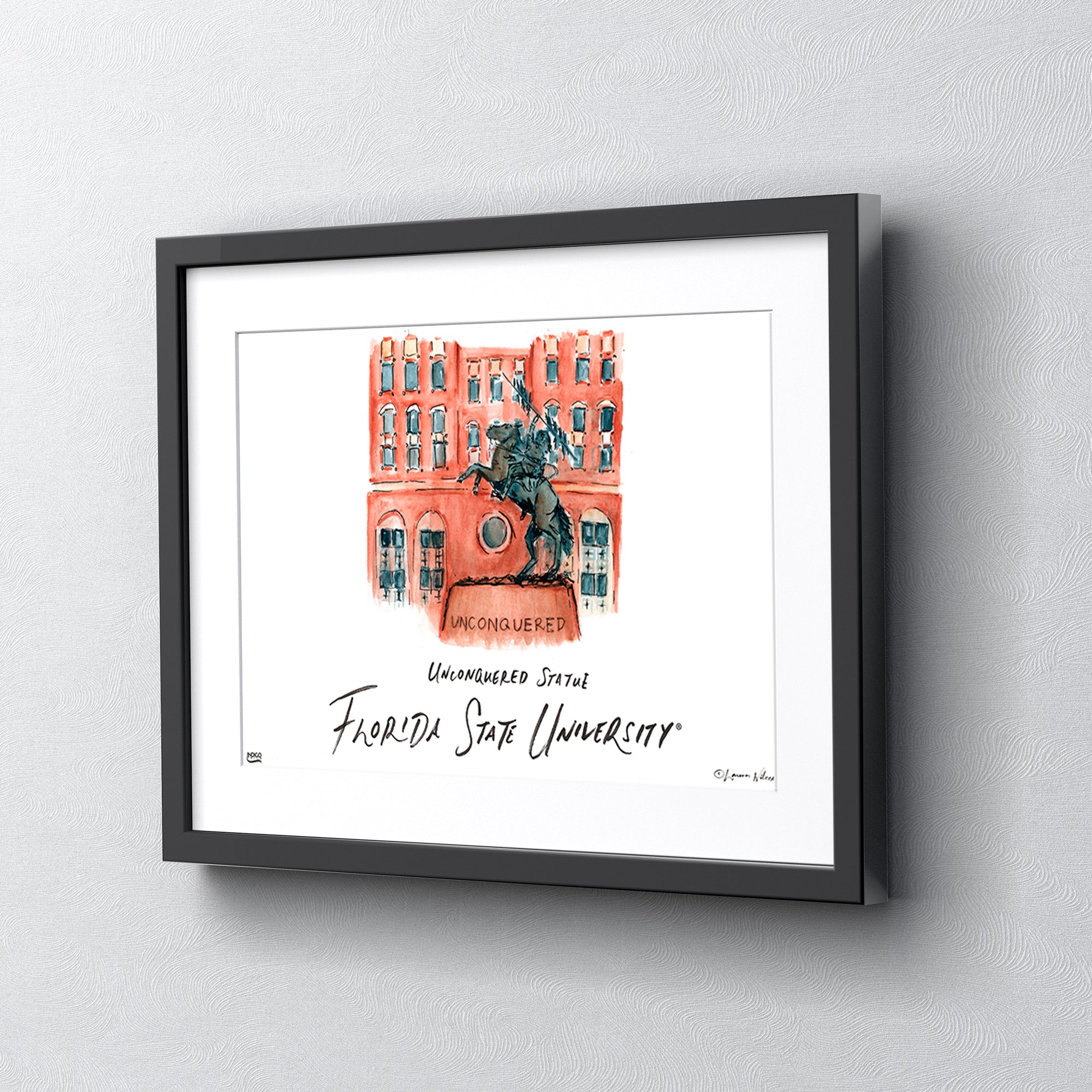 Florida State Unconquered Statue, Framed Watercolor Wall Art 16" x 20" by Laura Wilcox