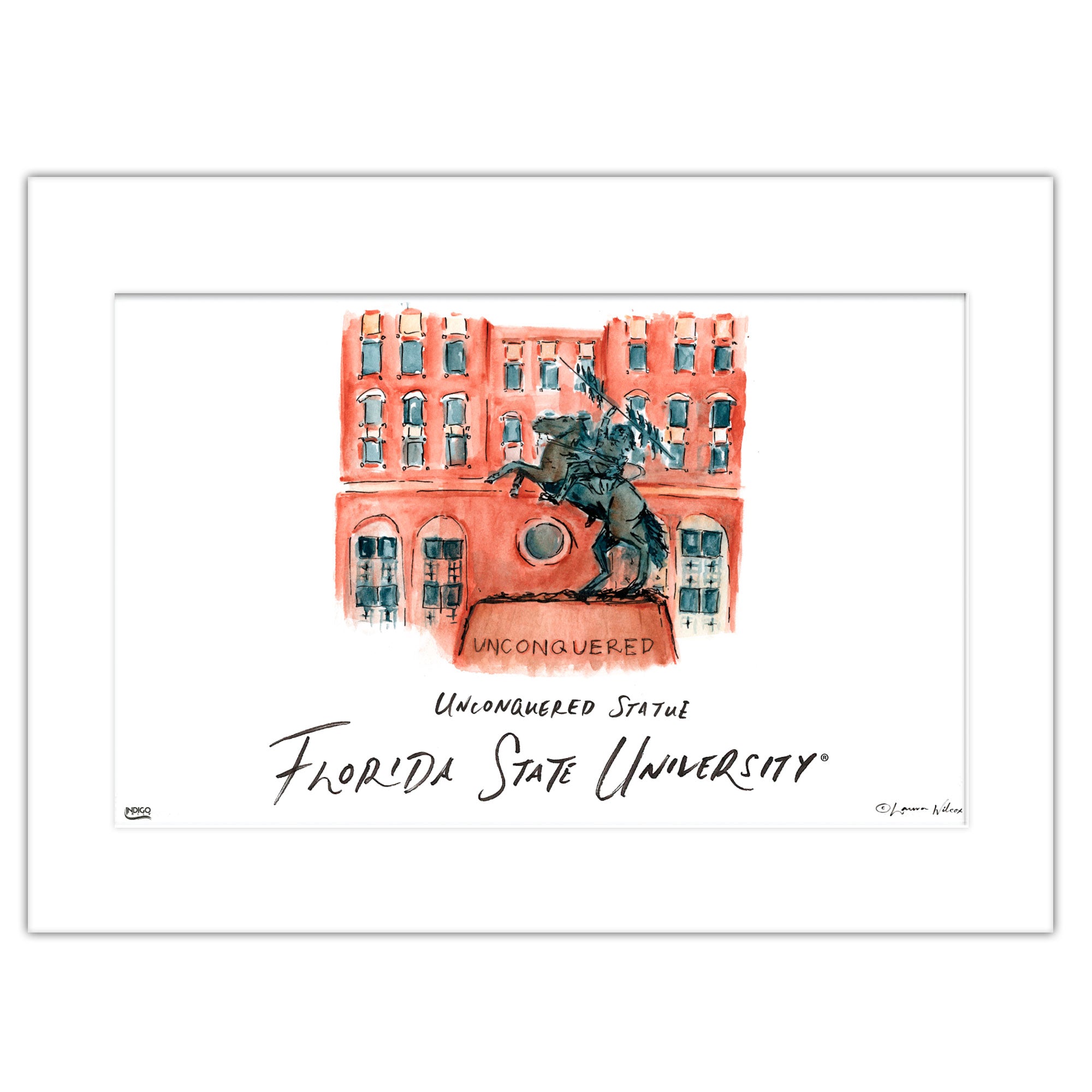 Florida State Unconquered Statue, Matted Watercolor Wall Art 11" x 14" by Laura Wilcox
