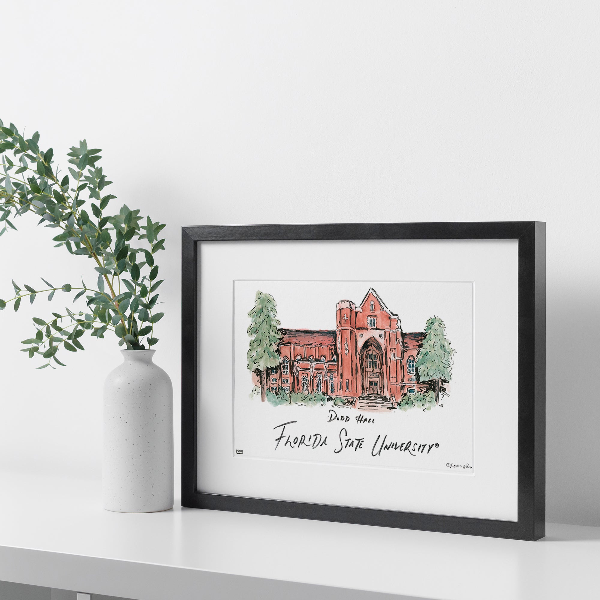 Florida State Dodd Hall, Framed Watercolor Wall Art 16" x 20" by Laura Wilcox