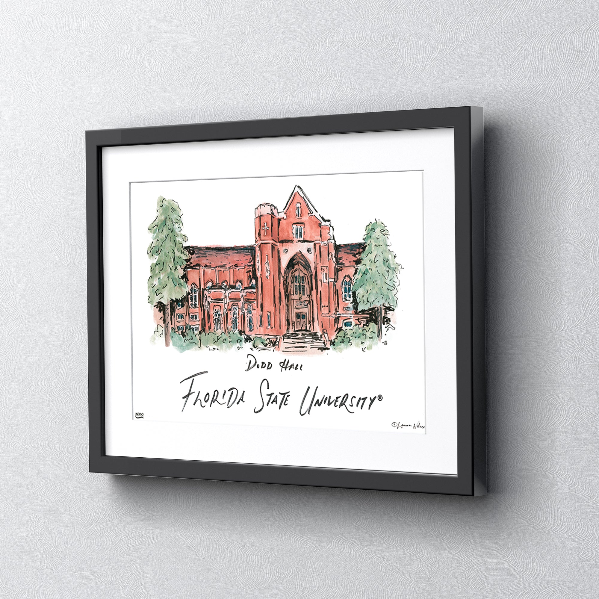 Florida State Dodd Hall, Framed Watercolor Wall Art 11" x 14" by Laura Wilcox