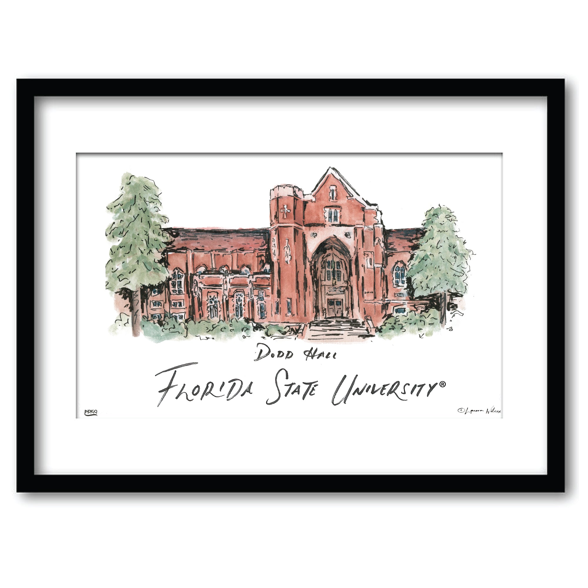Florida State Dodd Hall, Framed Watercolor Wall Art 11" x 14" by Laura Wilcox