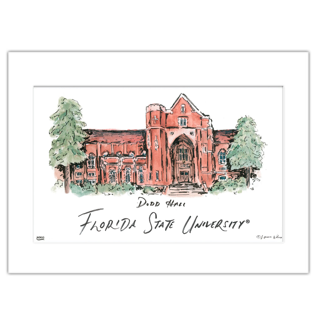 Florida State Dodd Hall, Matted Watercolor Wall Art 11" x 14" by Laura Wilcox