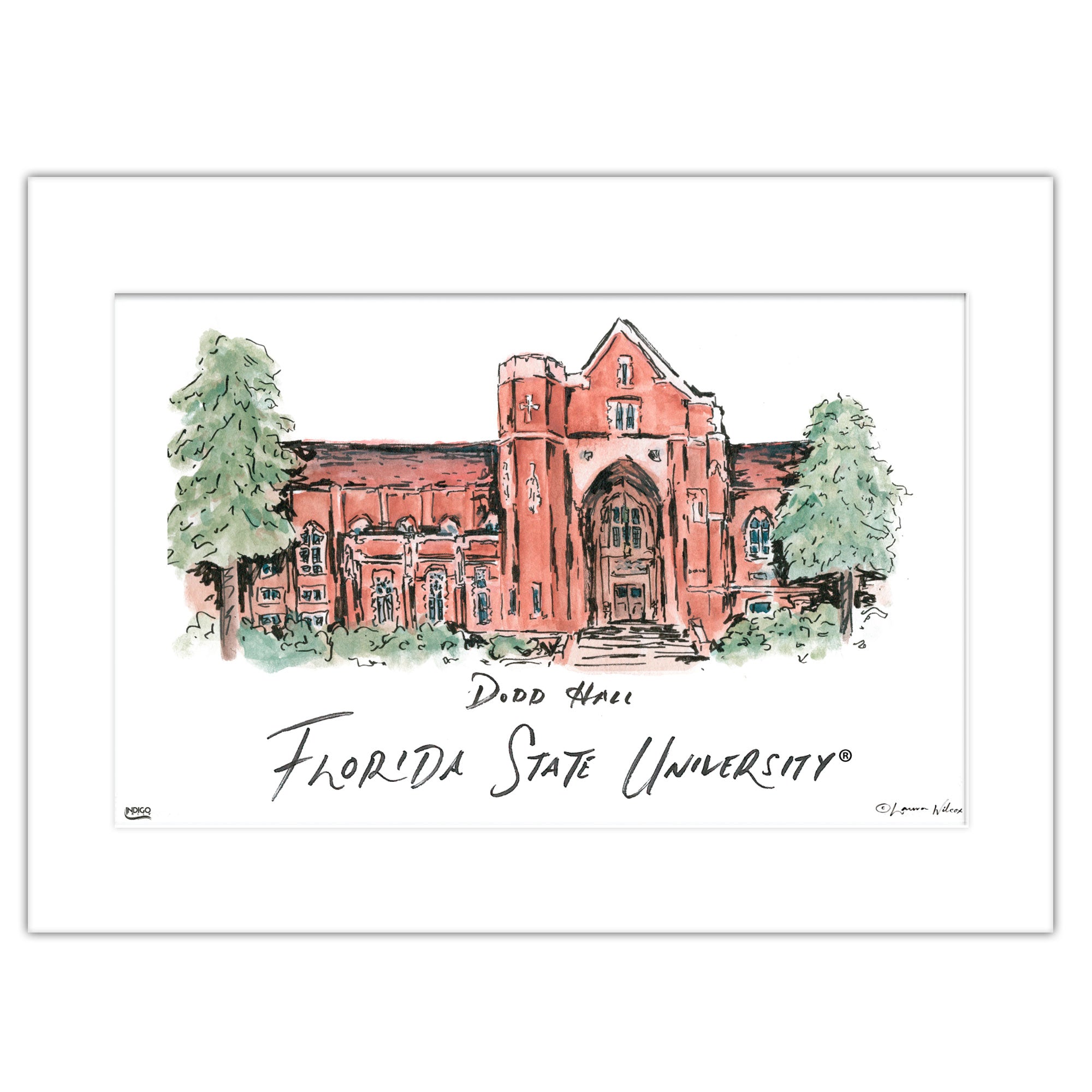 Florida State Dodd Hall, Matted Watercolor Wall Art 16" x 20" by Laura Wilcox