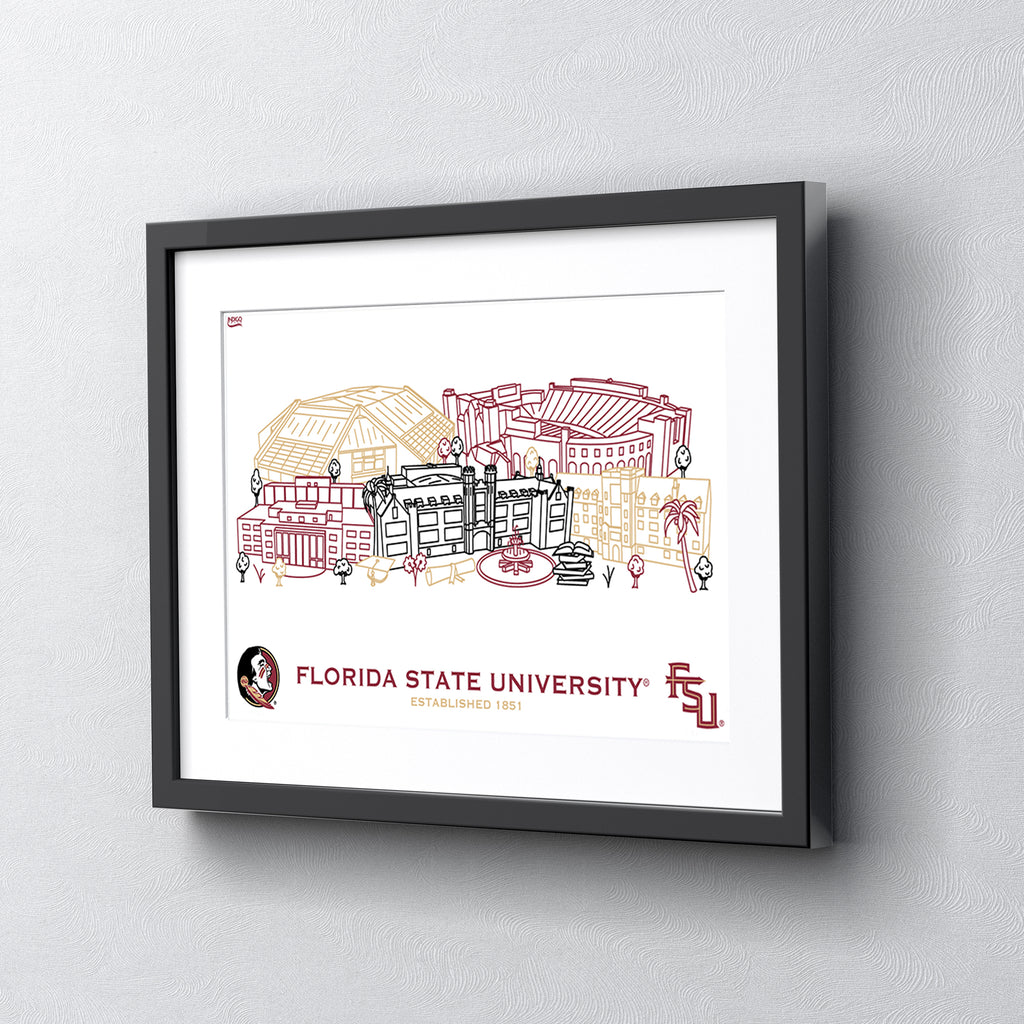 Florida State Seminoles Framed Campus Line Wall Art 11" x 14"