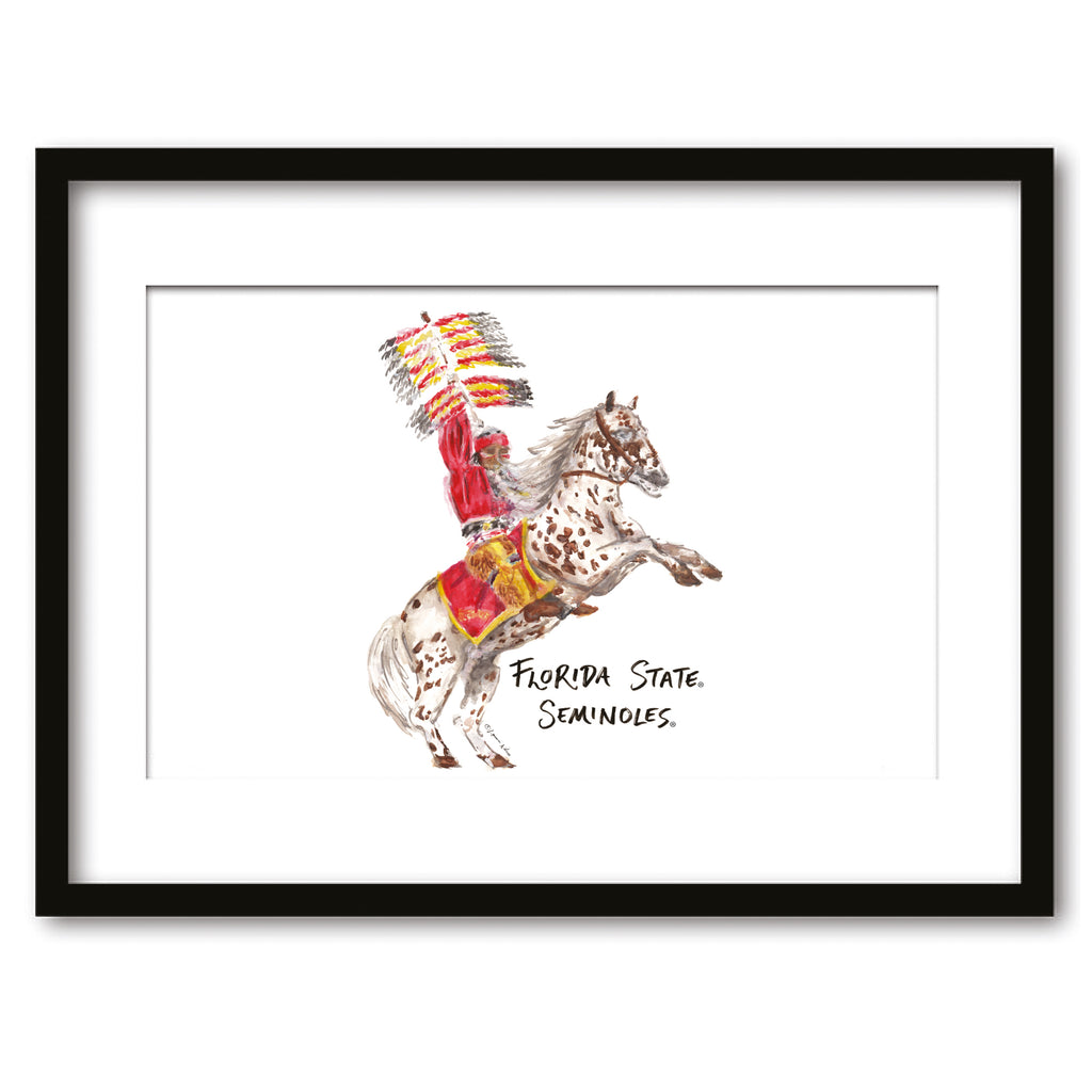 Florida State Seminoles Mascot by Laura Wilcox, Framed Watercolor Wall Art 11" x 14"
