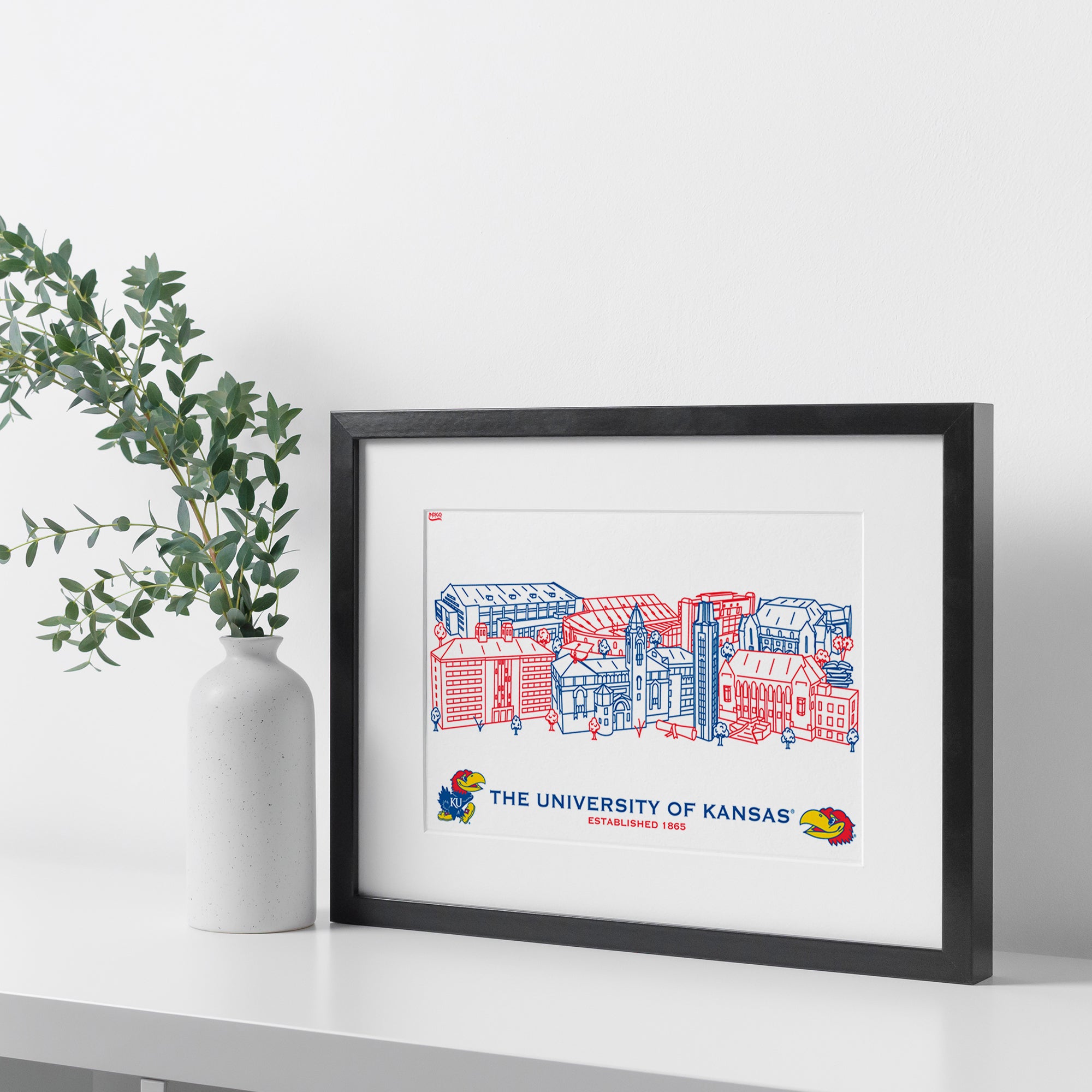 Kansas Jayhawks Framed Campus Line Wall Art 11" x 14"