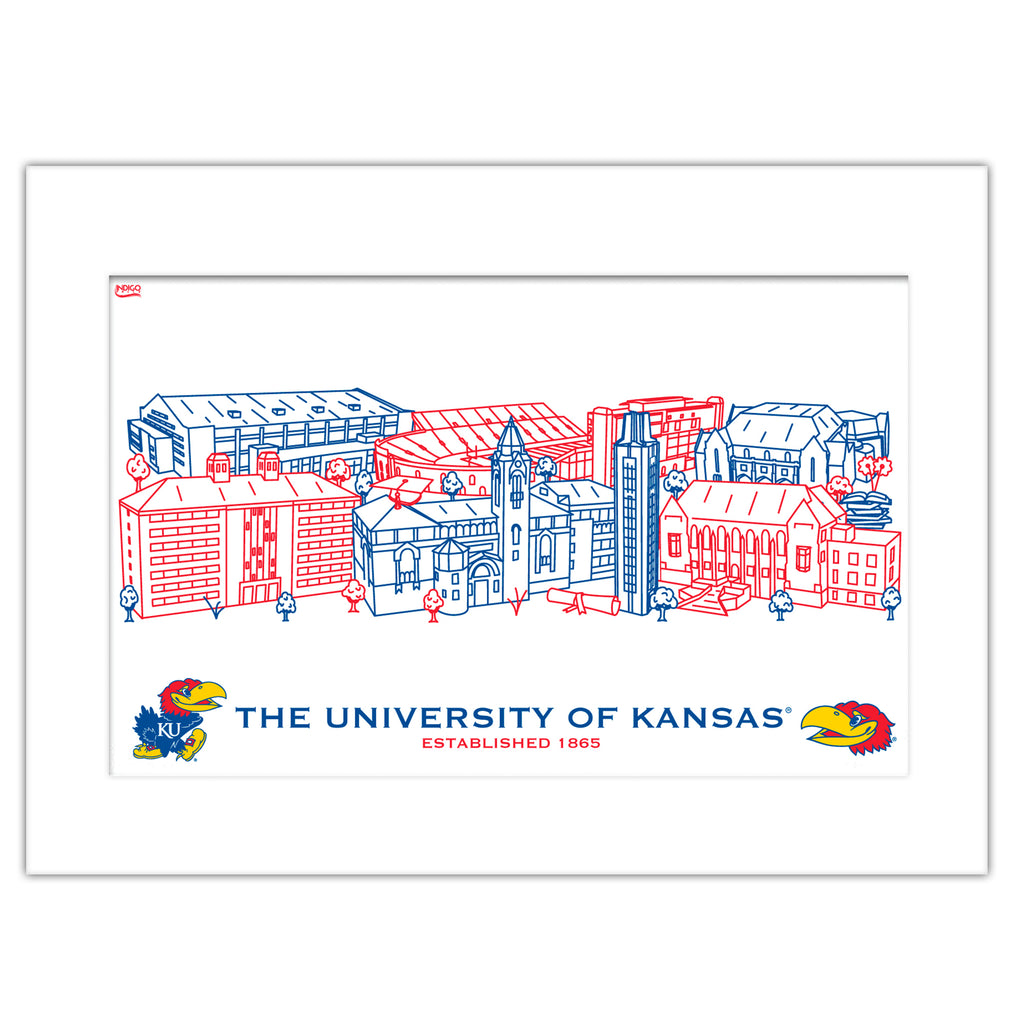Kansas Jayhawks Matted Campus Line Wall Art 11" x 14"