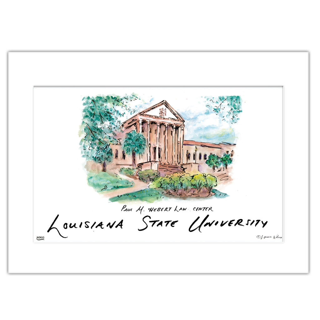 LSU Paul M. Hebert Law Center, Matted Watercolor Wall Art 11" x 14" by Laura Wilcox