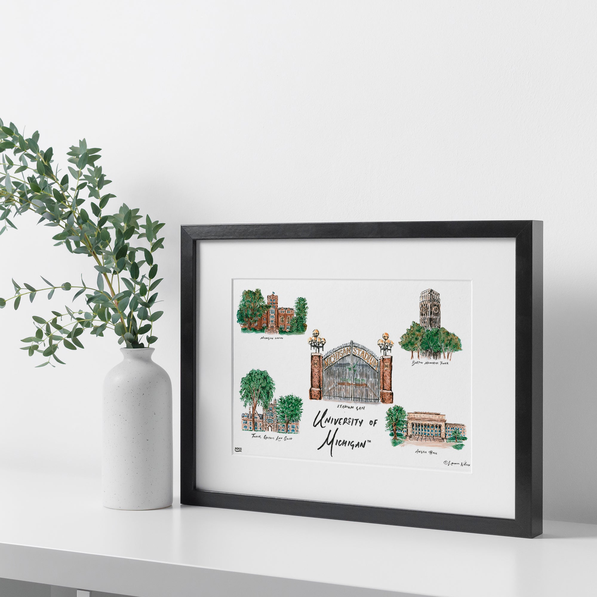 Michigan Collage, Framed Watercolor Wall Art 16" x 20" by Laura Wilcox