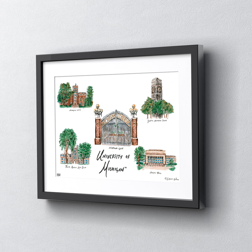 Michigan Collage, Framed Watercolor Wall Art 11" x 14" by Laura Wilcox