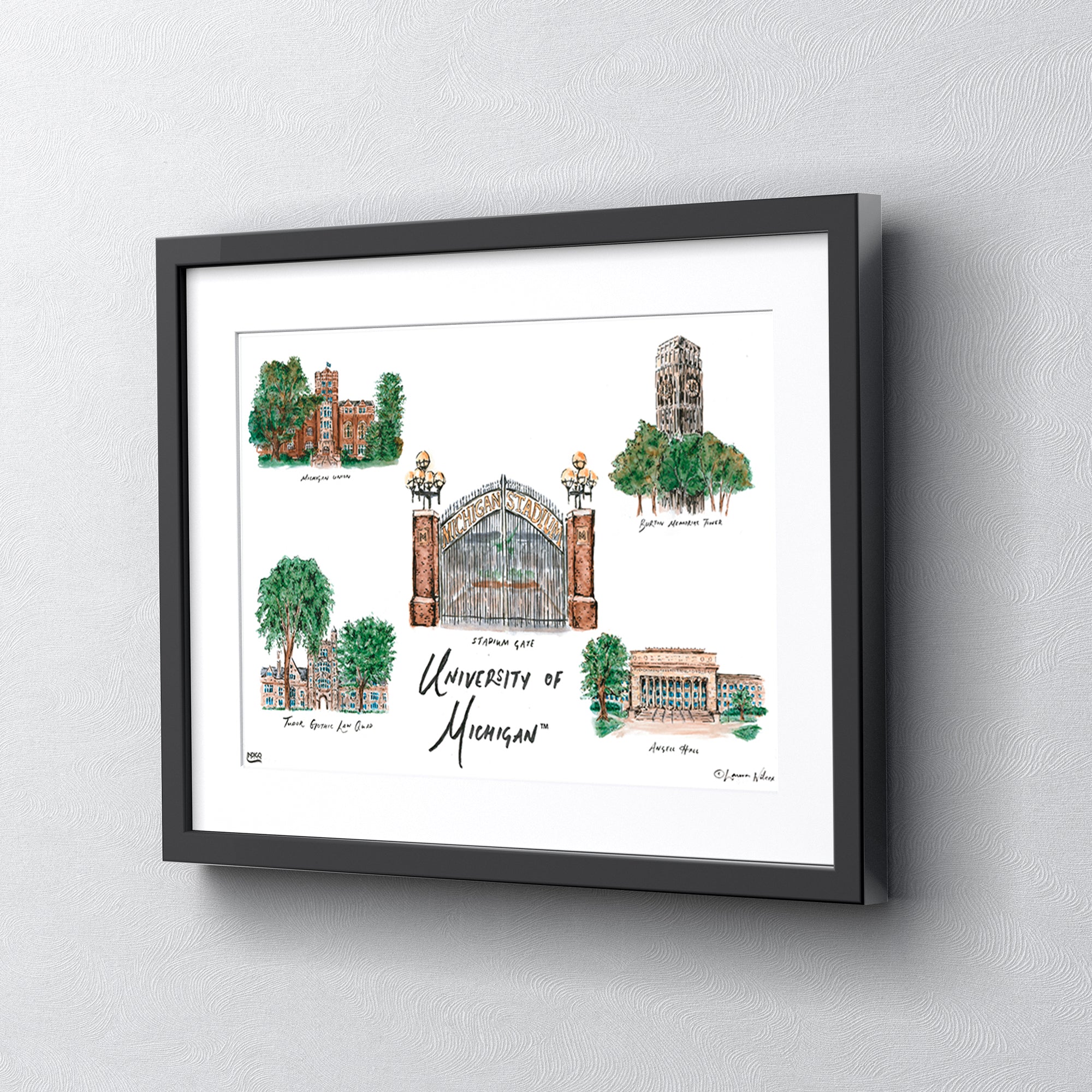 Michigan Collage, Framed Watercolor Wall Art 16" x 20" by Laura Wilcox