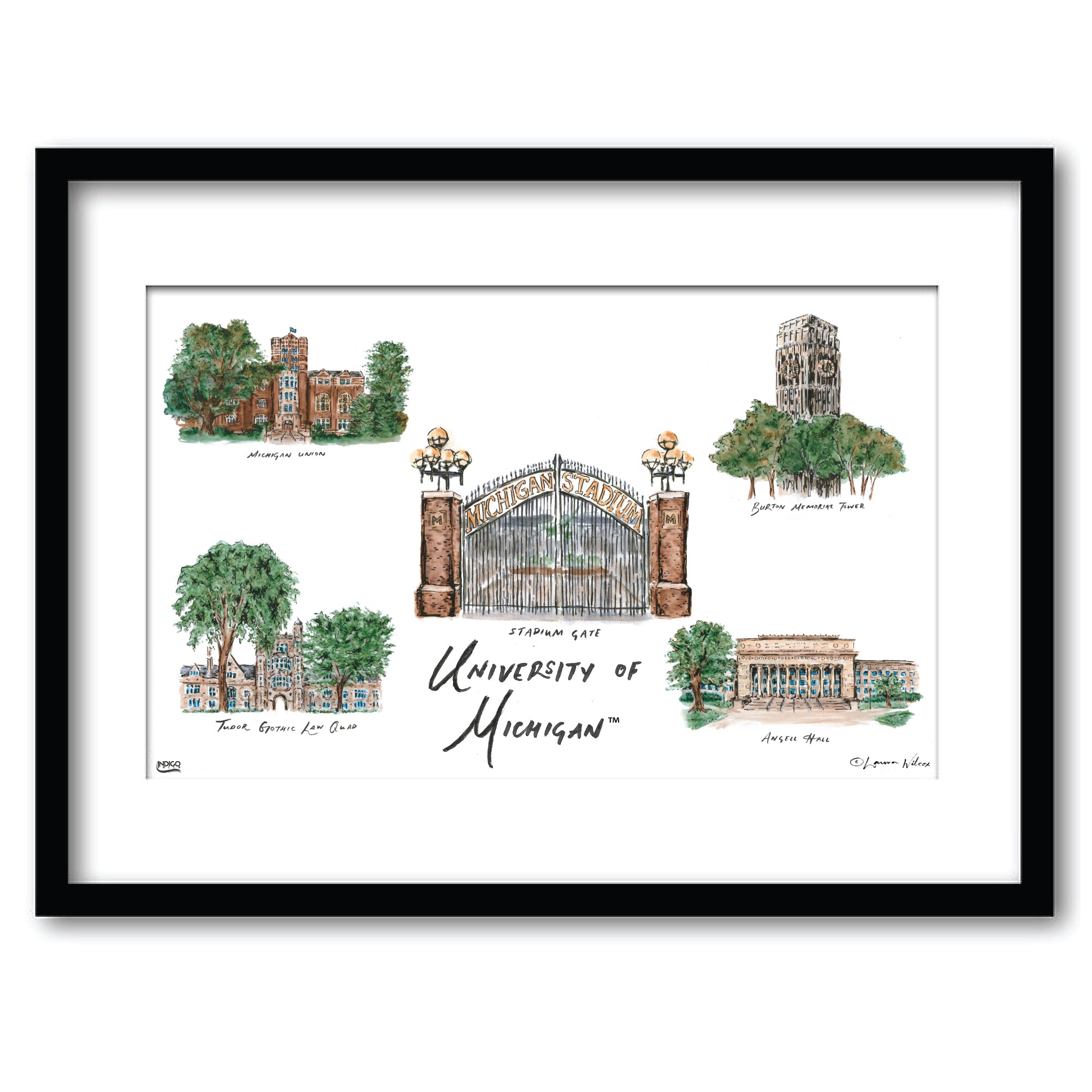 Michigan Collage, Framed Watercolor Wall Art 11" x 14" by Laura Wilcox