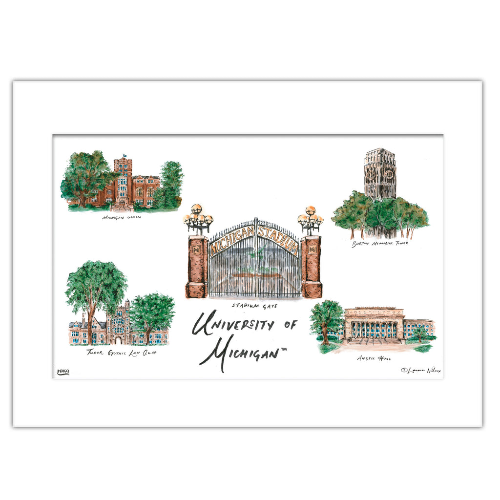 Michigan Collage, Matted Watercolor Wall Art 16" x 20" by Laura Wilcox