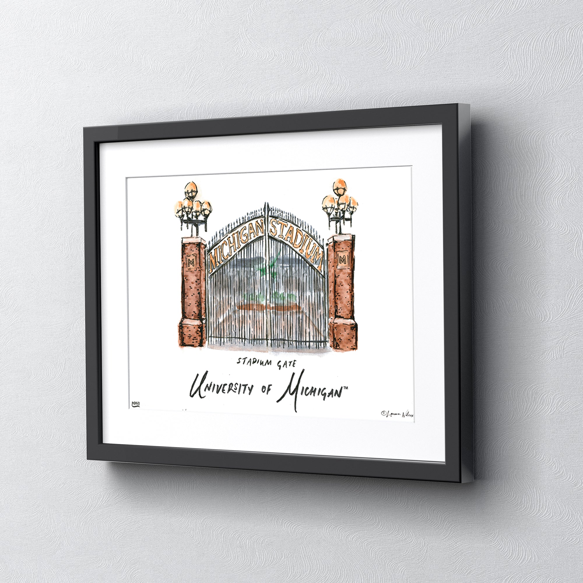 Michigan Stadium Gate, Framed Watercolor Wall Art 16" x 20" by Laura Wilcox