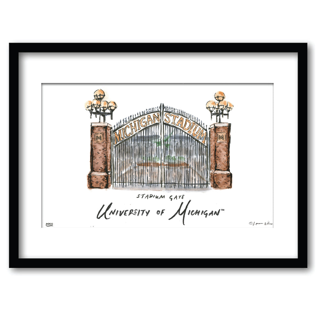 Michigan Stadium Gate, Framed Watercolor Wall Art 11" x 14" by Laura Wilcox