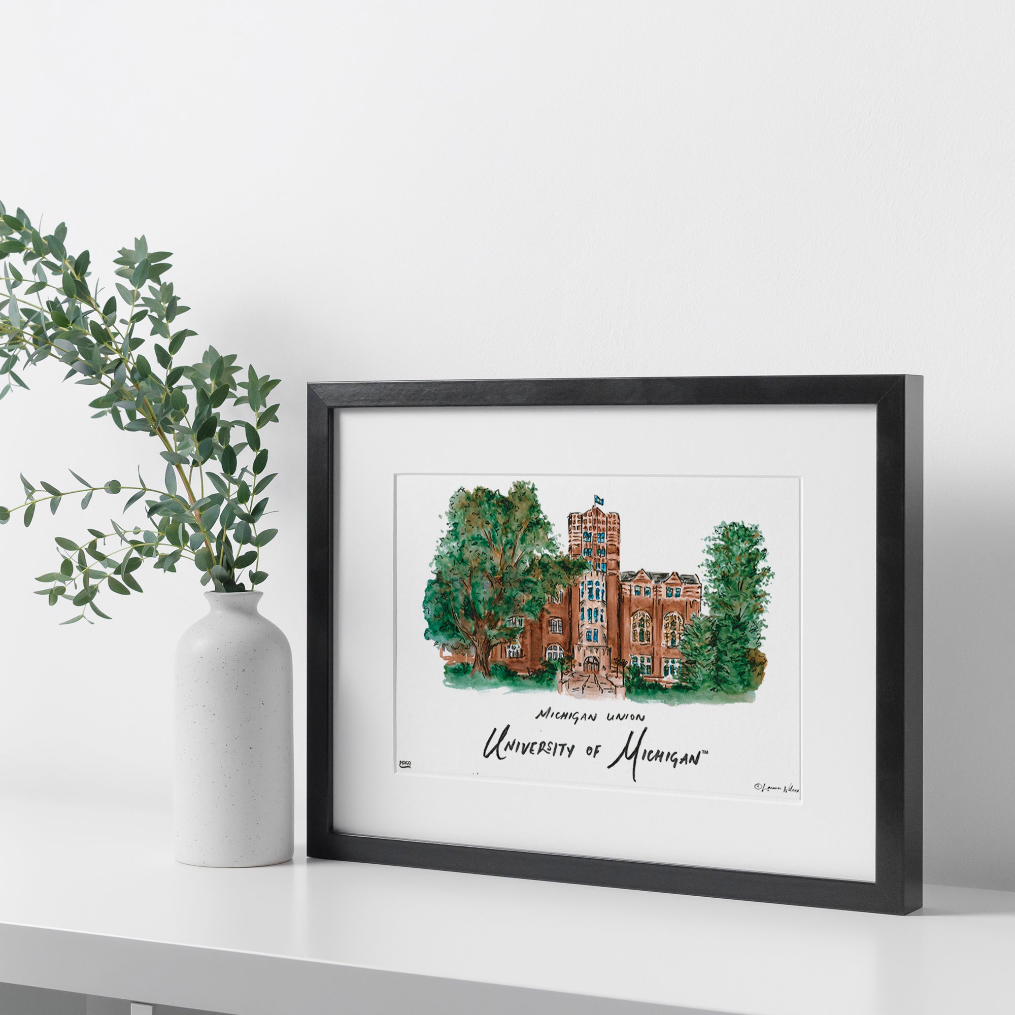 Michigan Michigan Union, Framed Watercolor Wall Art 16" x 20" by Laura Wilcox