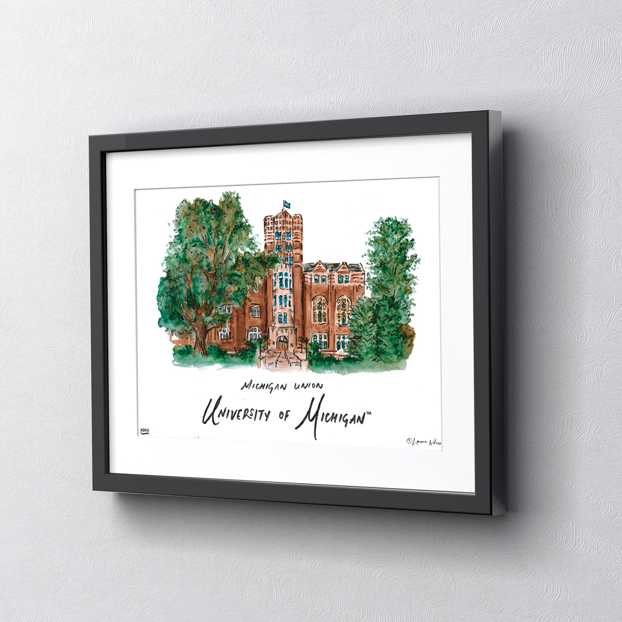 Michigan Michigan Union, Framed Watercolor Wall Art 16" x 20" by Laura Wilcox