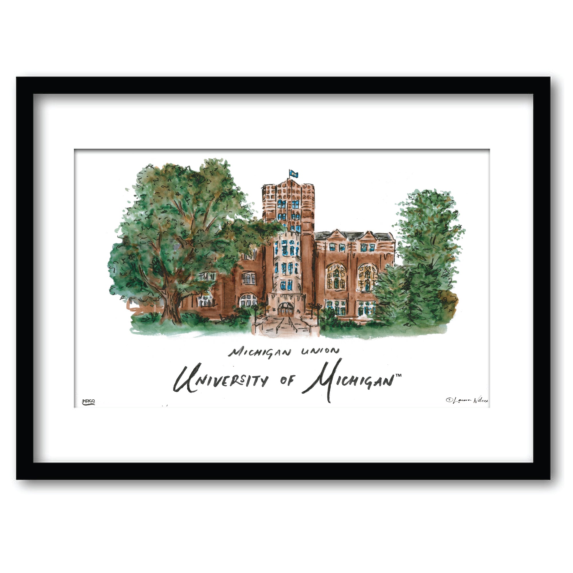 Michigan Michigan Union, Framed Watercolor Wall Art 11" x 14" by Laura Wilcox