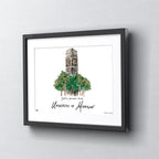 Michigan Burton Memorial Tower, Framed Watercolor Wall Art 16" x 20" by Laura Wilcox