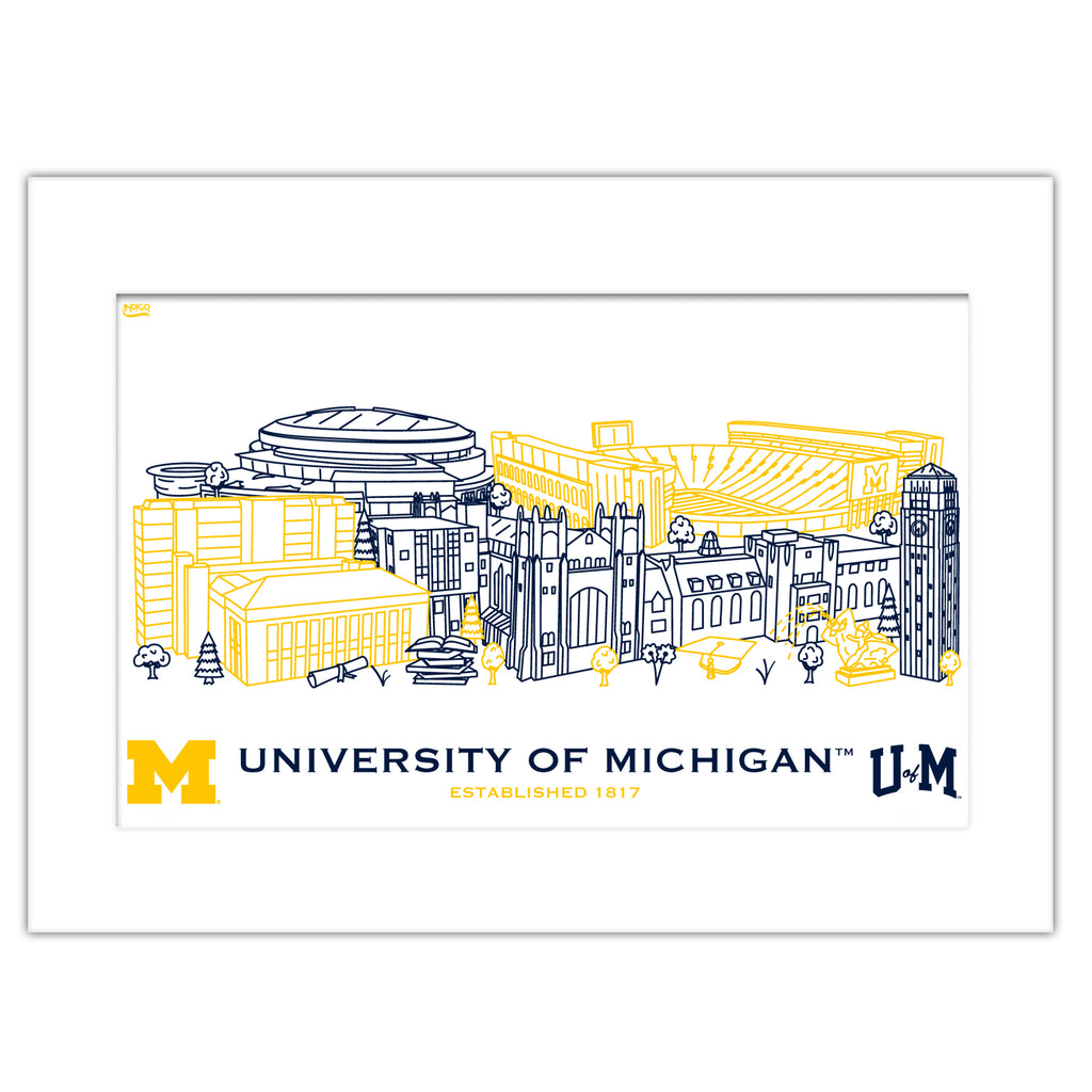 Michigan Wolverines Matted Campus Line Wall Art 11" x 14"