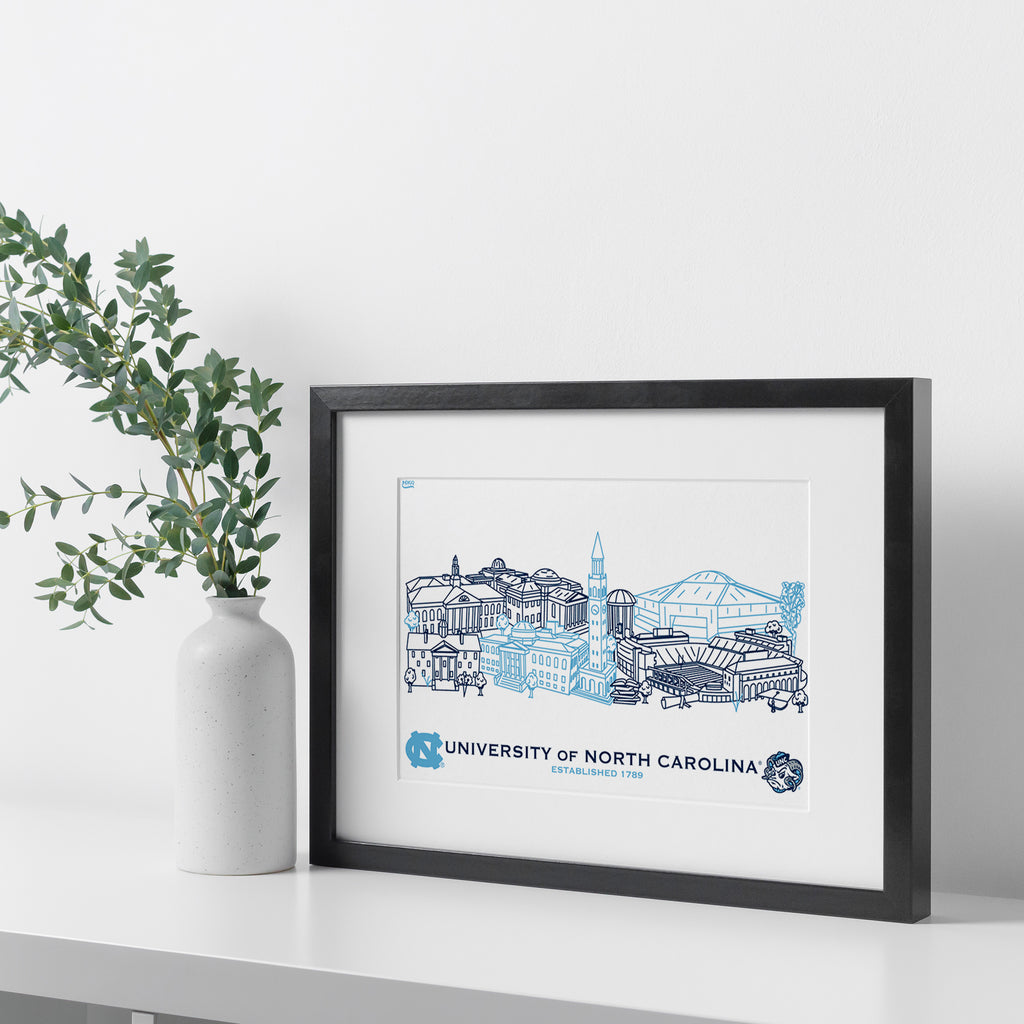 North Carolina Tar Heels Framed Campus Line Wall Art 11" x 14"
