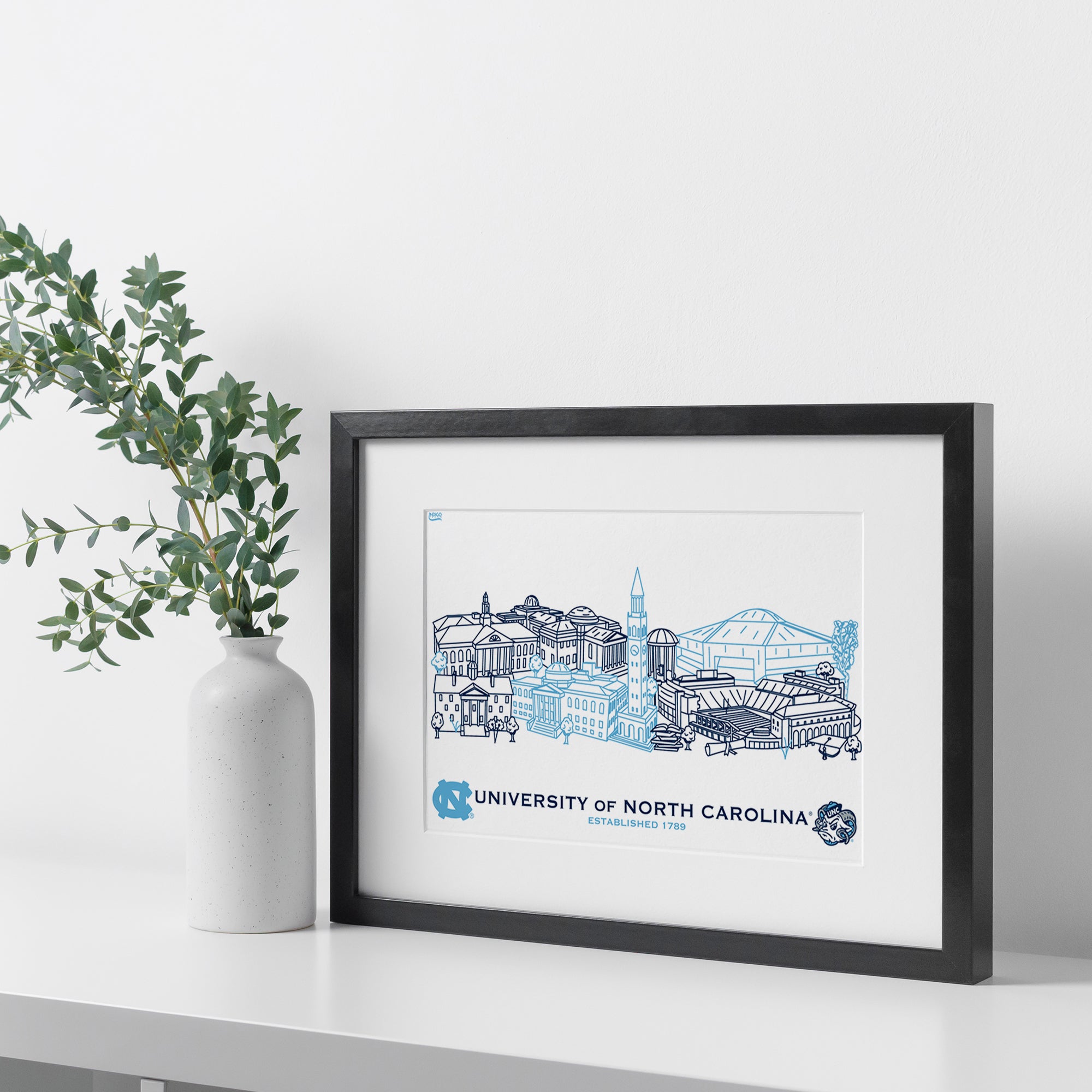 North Carolina Tar Heels Framed Campus Line Wall Art 11" x 14"