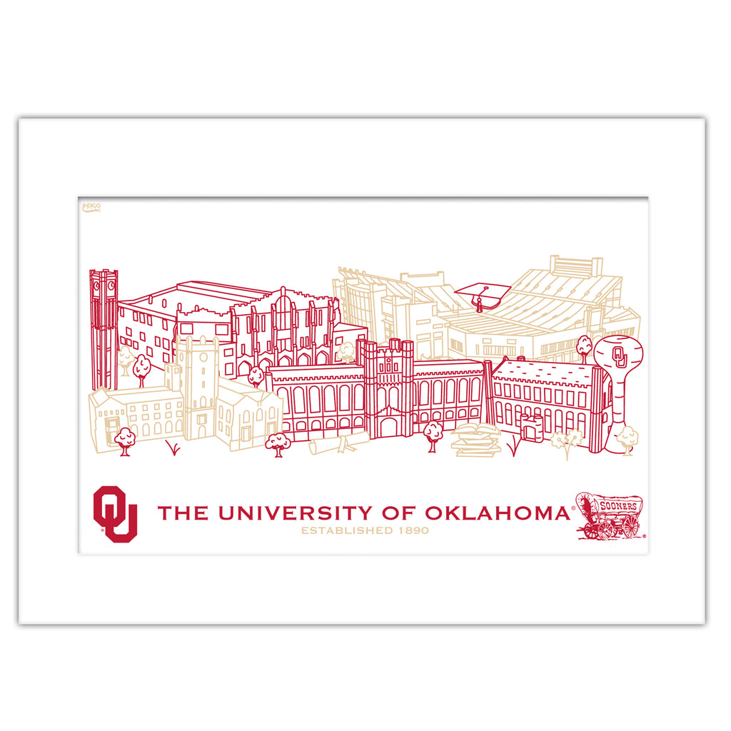 Oklahoma Sooners Matted Campus Line Wall Art 11" x 14"