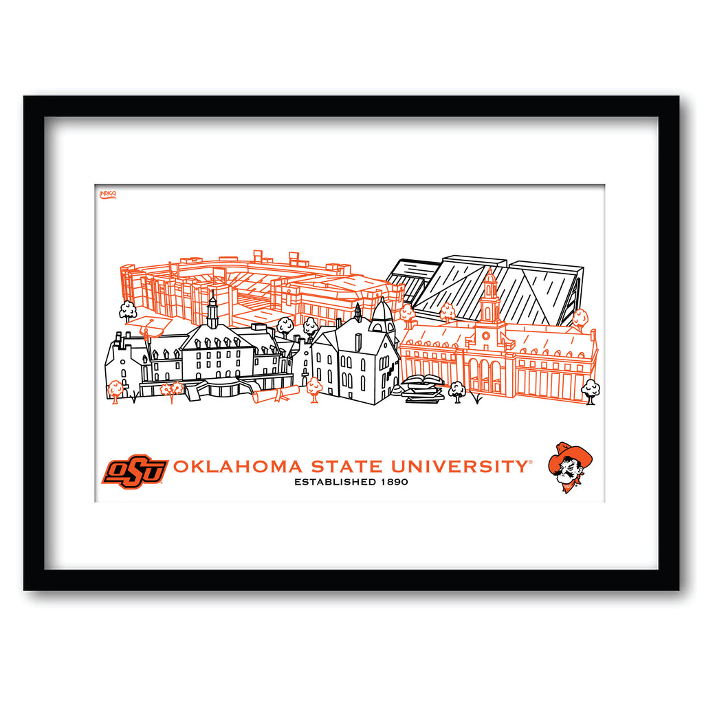 Oklahoma State Cowboys Framed Campus Line Wall Art 11" x 14"