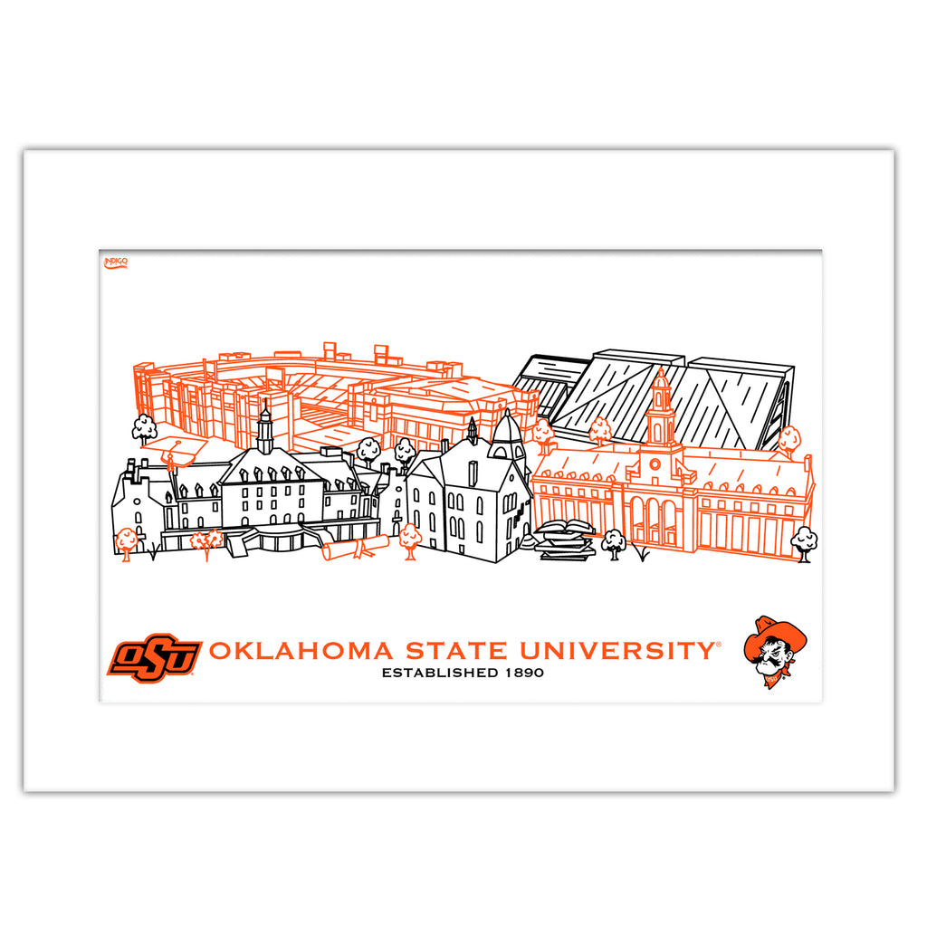 Oklahoma State Cowboys Matted Campus Line Wall Art 11" x 14"