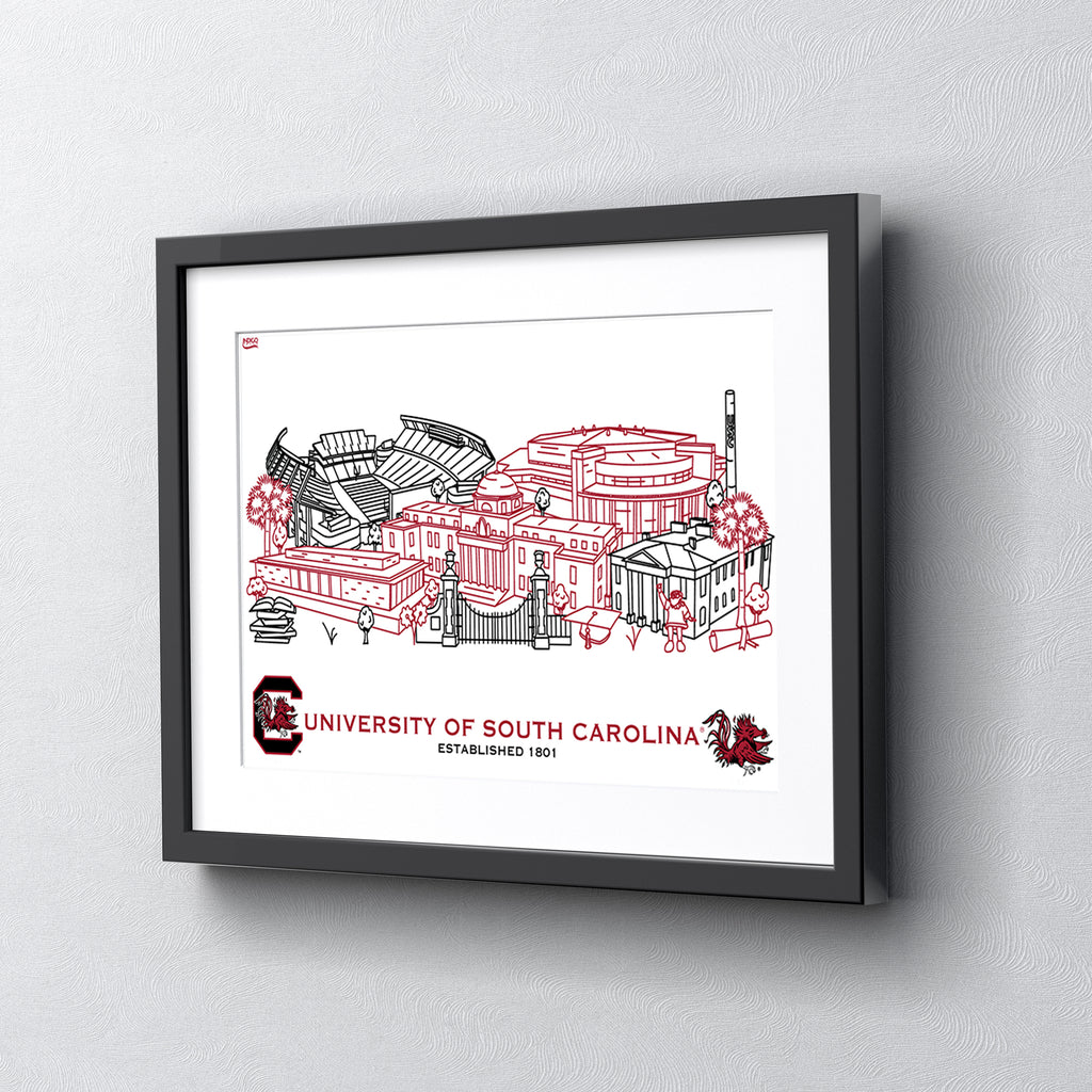 South Carolina Gamecocks Framed Campus Line Wall Art 11" x 14"