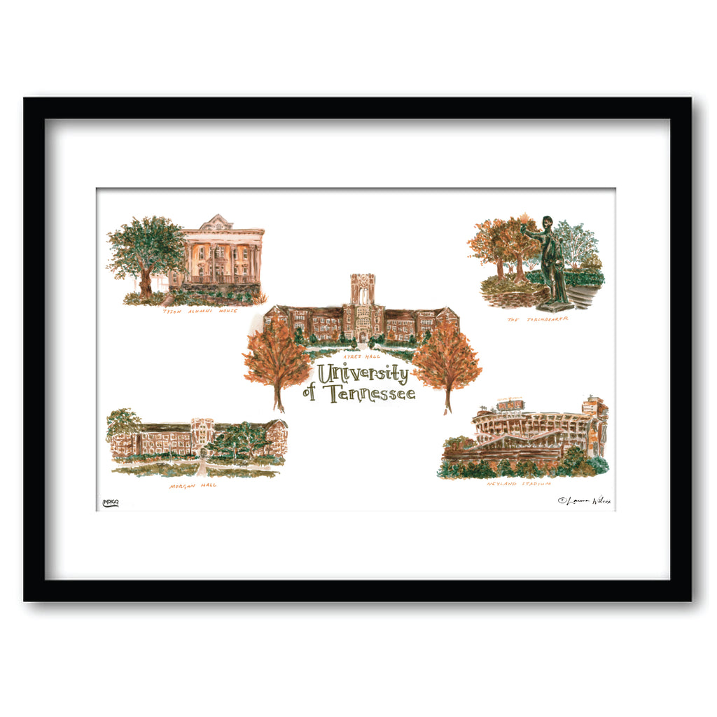 Tennessee Collage, Framed Watercolor Wall Art 11" x 14" by Laura Wilcox
