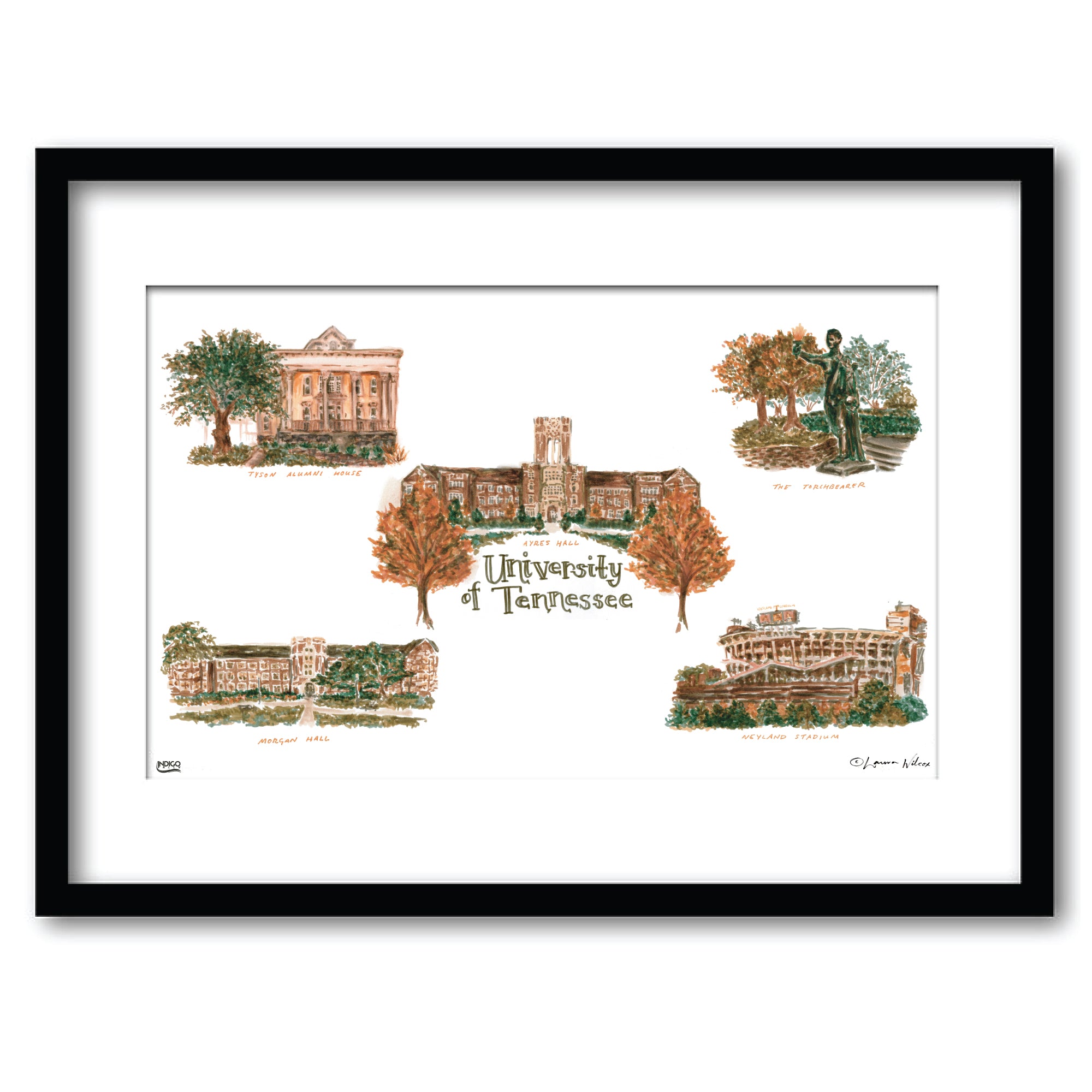 Tennessee Collage, Framed Watercolor Wall Art 11" x 14" by Laura Wilcox