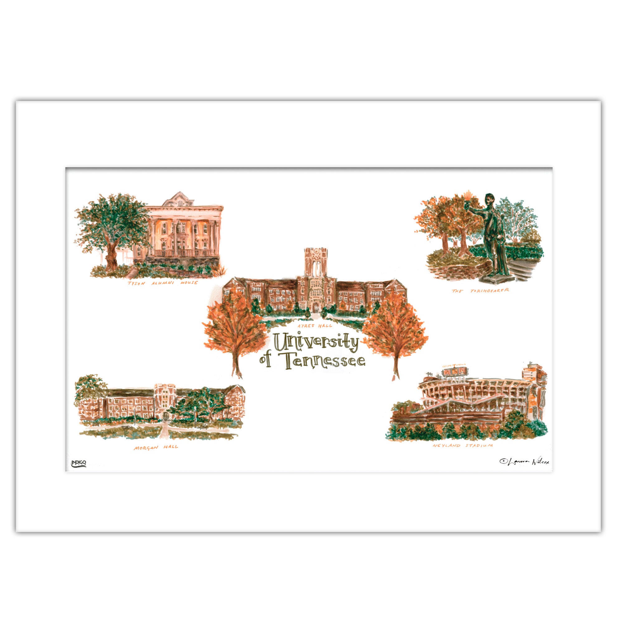 Tennessee Collage, Matted Watercolor Wall Art 11" x 14" by Laura Wilcox