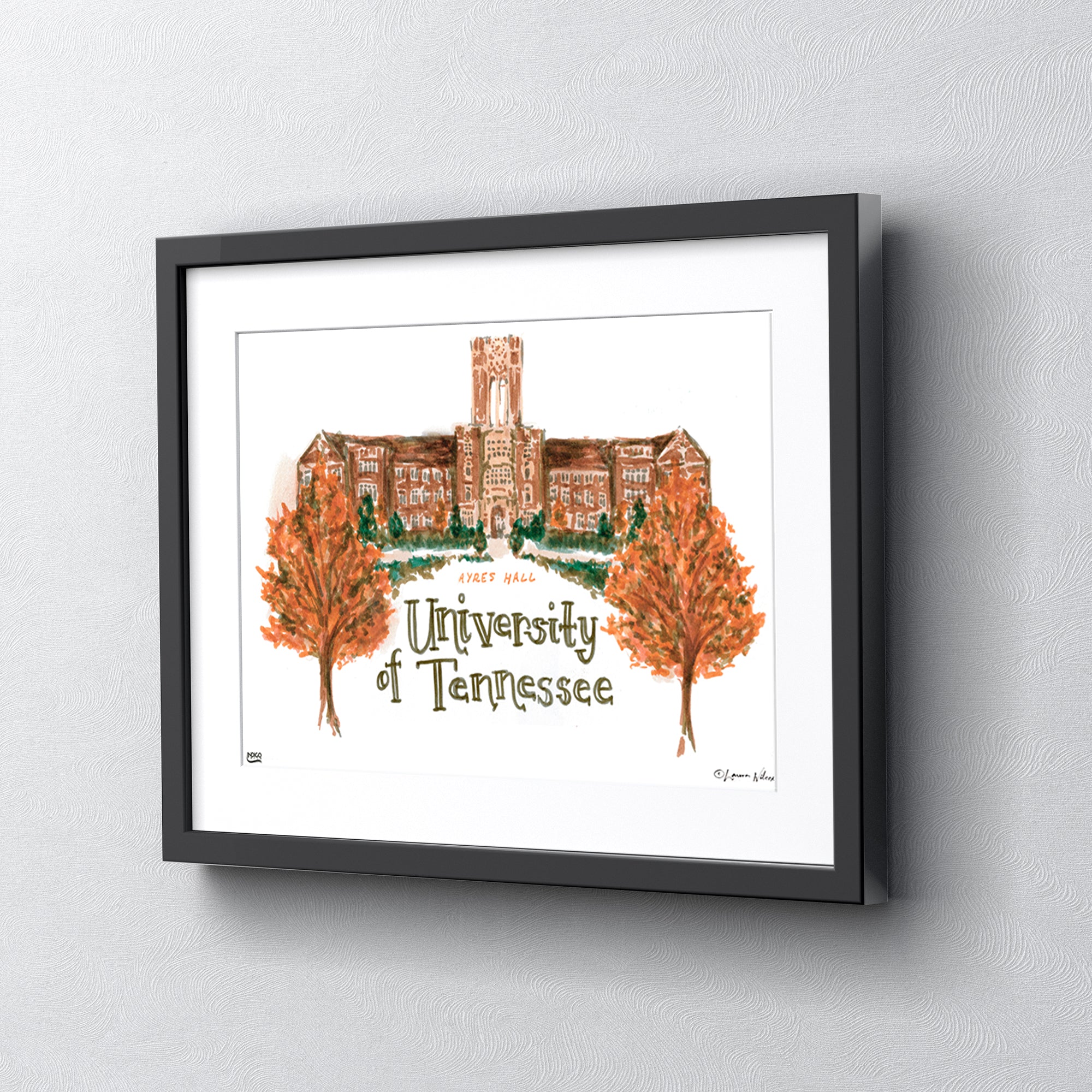 Tennessee Ayres Hall, Framed Watercolor Wall Art 16" x 20" by Laura Wilcox