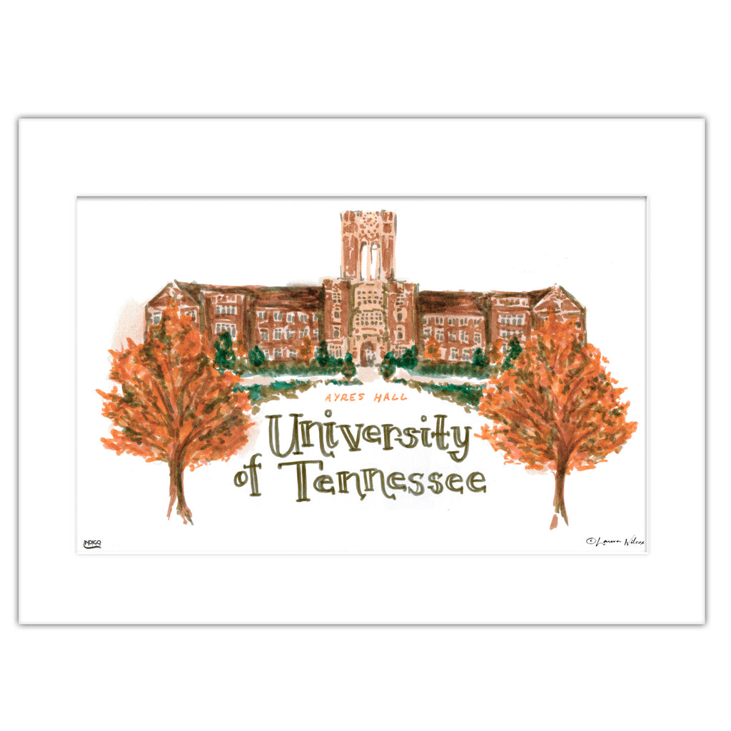 Tennessee Ayres Hall, Matted Watercolor Wall Art 11" x 14" by Laura Wilcox