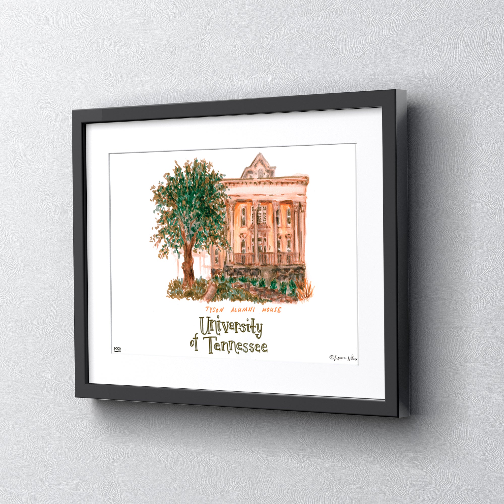 Tennessee Tyson Alumni House, Framed Watercolor Wall Art 11" x 14" by Laura Wilcox