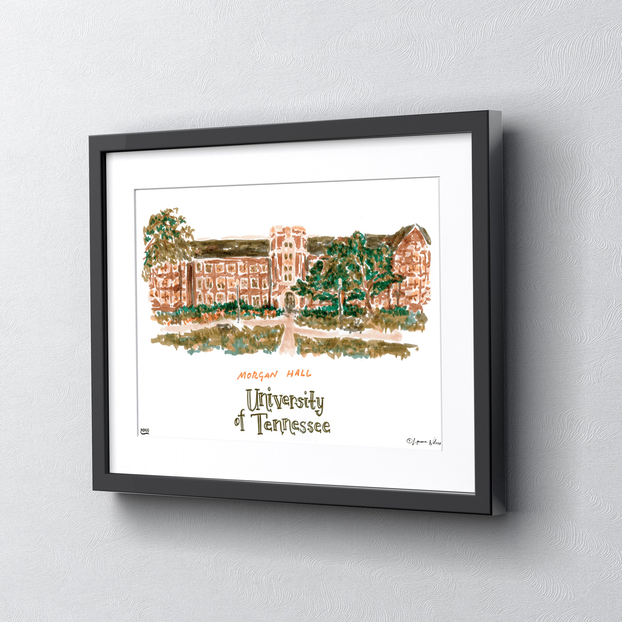 Tennessee Morgan Hall, Framed Watercolor Wall Art 11" x 14" by Laura Wilcox