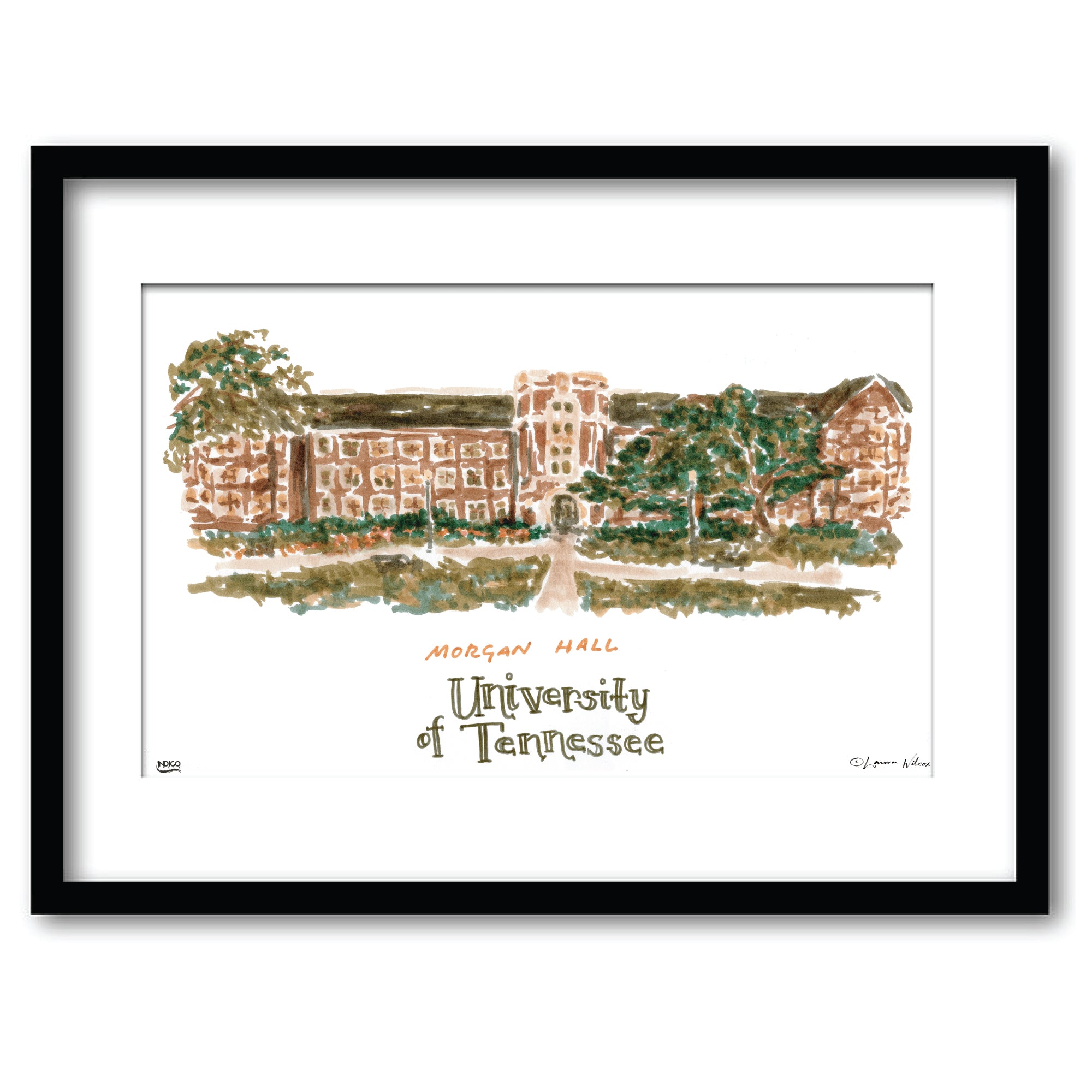 Tennessee Morgan Hall, Framed Watercolor Wall Art 11" x 14" by Laura Wilcox