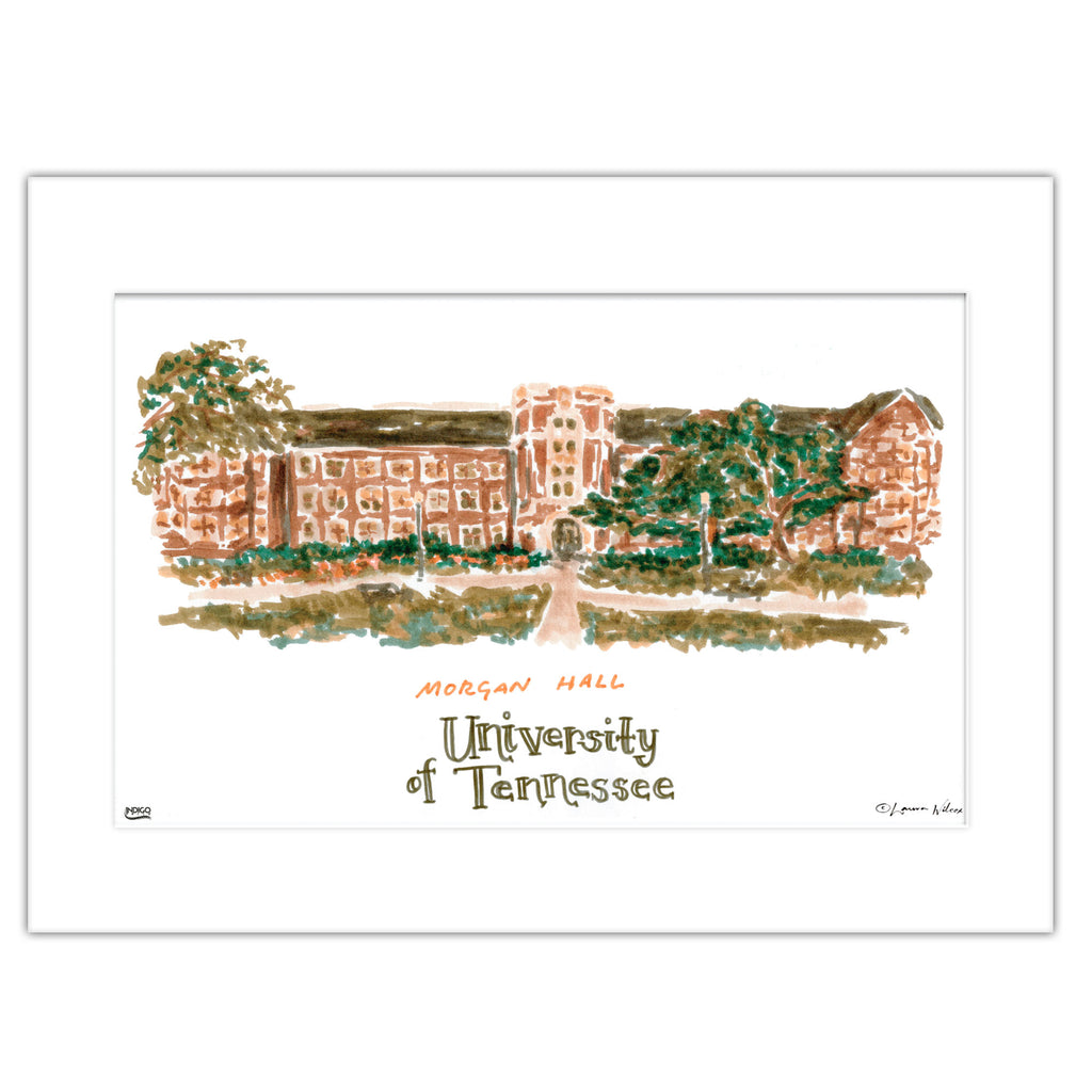 Tennessee Morgan Hall, Matted Watercolor Wall Art 11" x 14" by Laura Wilcox