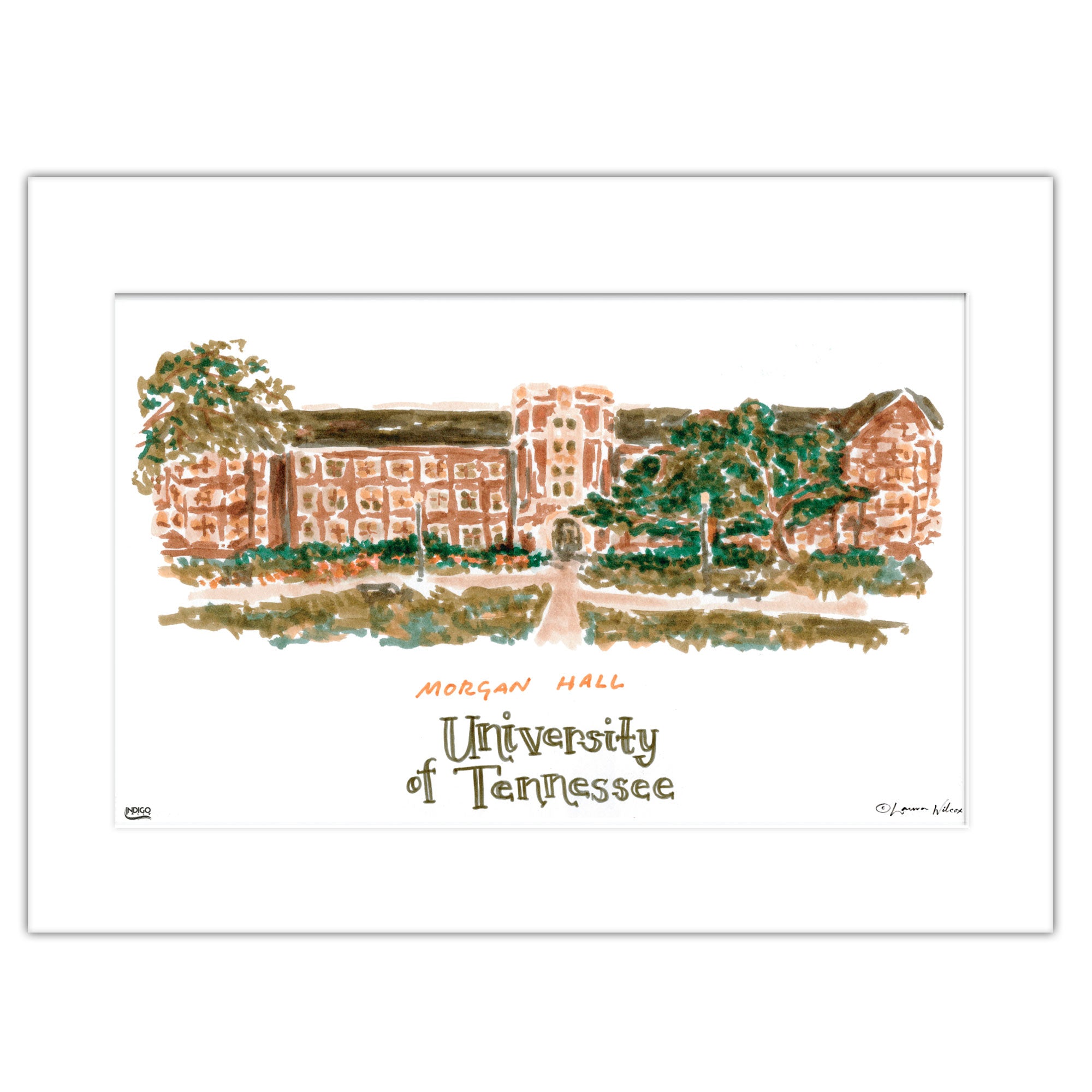 Tennessee Morgan Hall, Matted Watercolor Wall Art 16" x 20" by Laura Wilcox